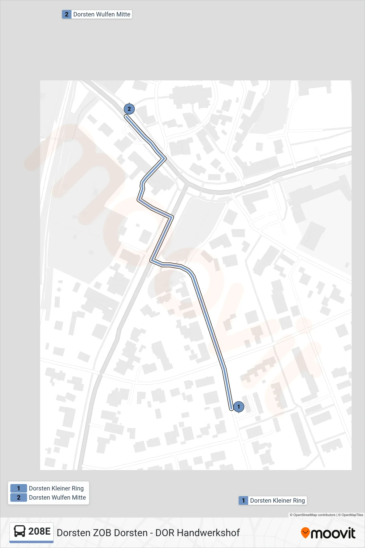Linie 208E (Bus) Richtung Dorsten Wulfen Mitte: Route und Haltestellen auf der Karte