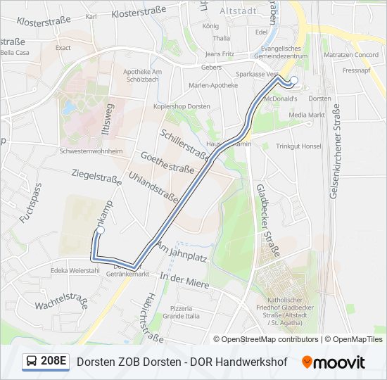 208E bus Line Map