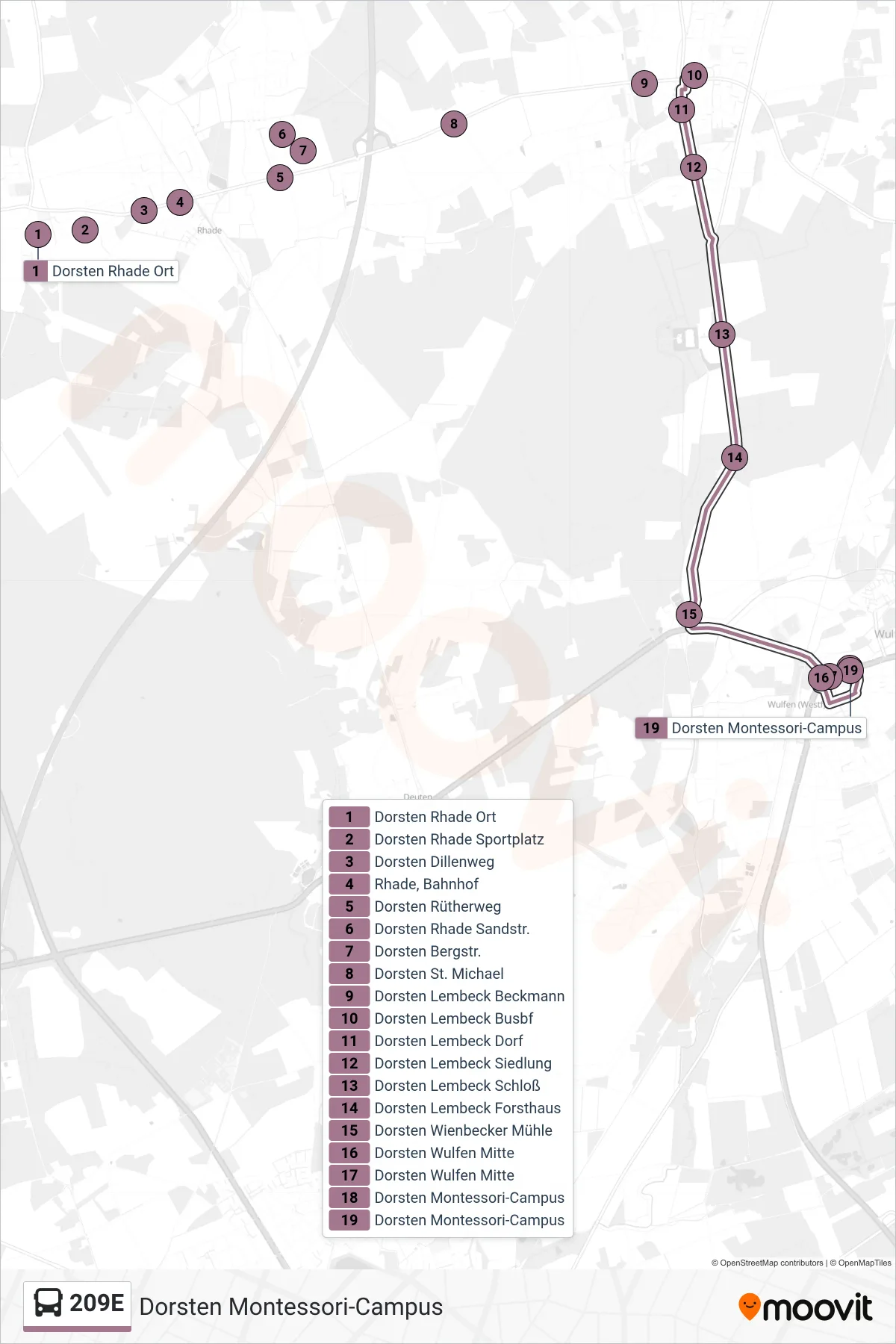 Linie 209E (Bus) Richtung Dorsten Montessori-Campus: Route und Haltestellen auf der Karte
