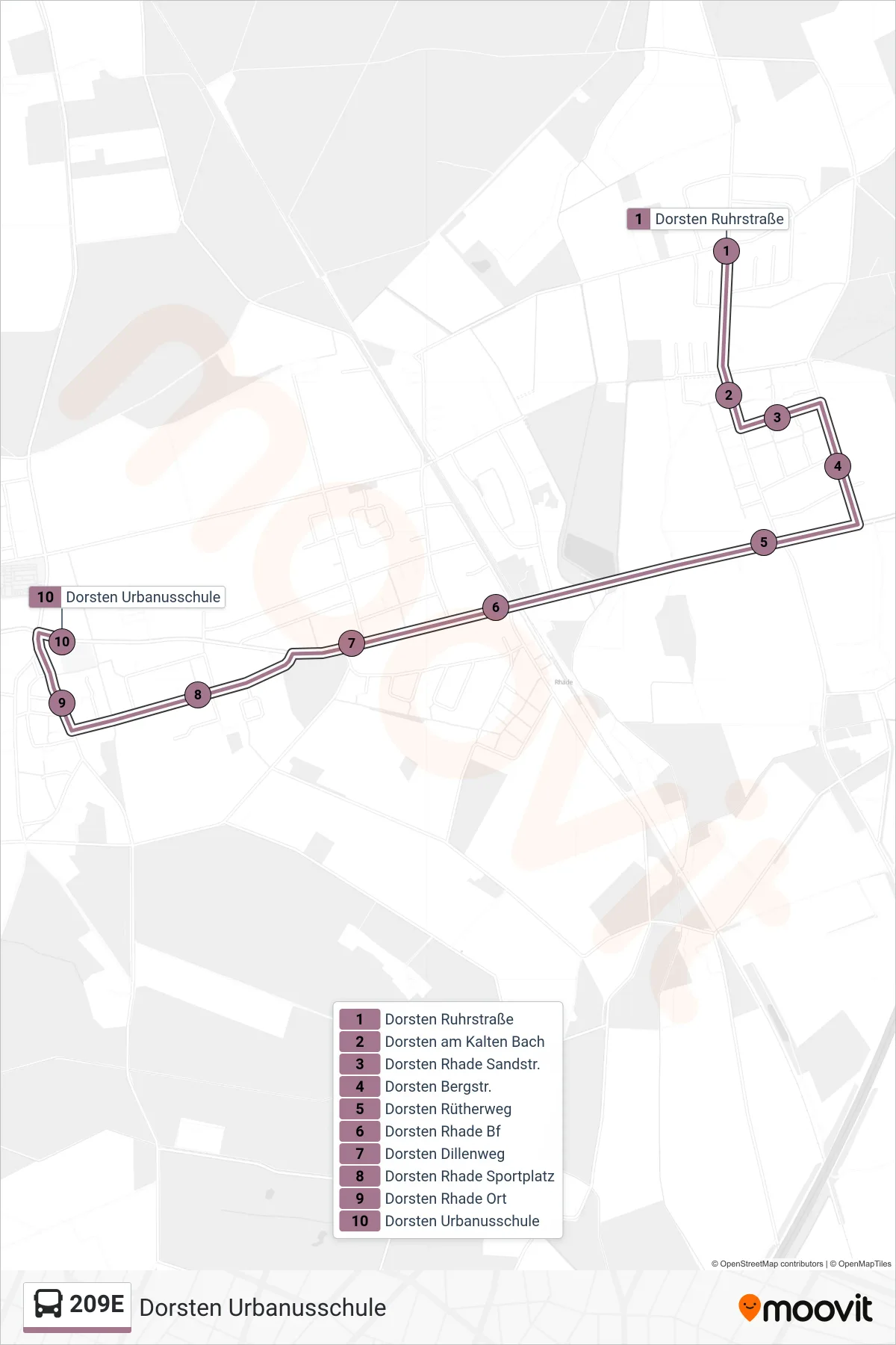 Linie 209E (Bus) Richtung Dorsten Urbanusschule: Route und Haltestellen auf der Karte