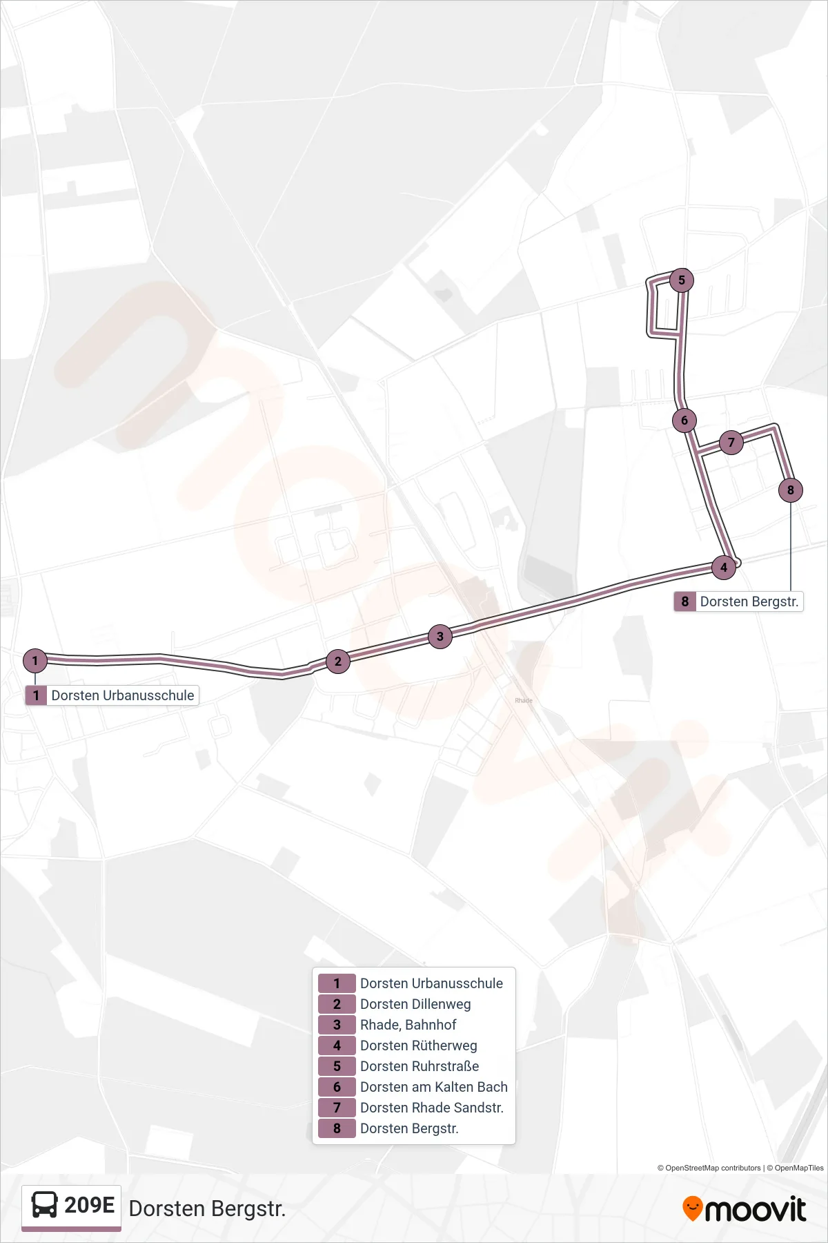 Linie 209E (Bus) Richtung Dorsten Bergstr.: Route und Haltestellen auf der Karte