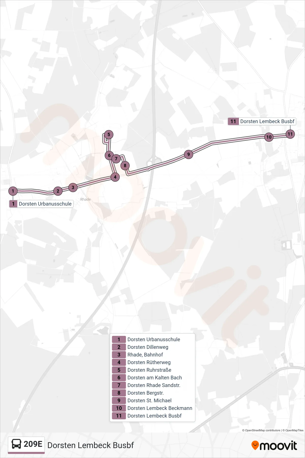 Linie 209E (Bus) Richtung Dorsten Lembeck Busbf: Route und Haltestellen auf der Karte