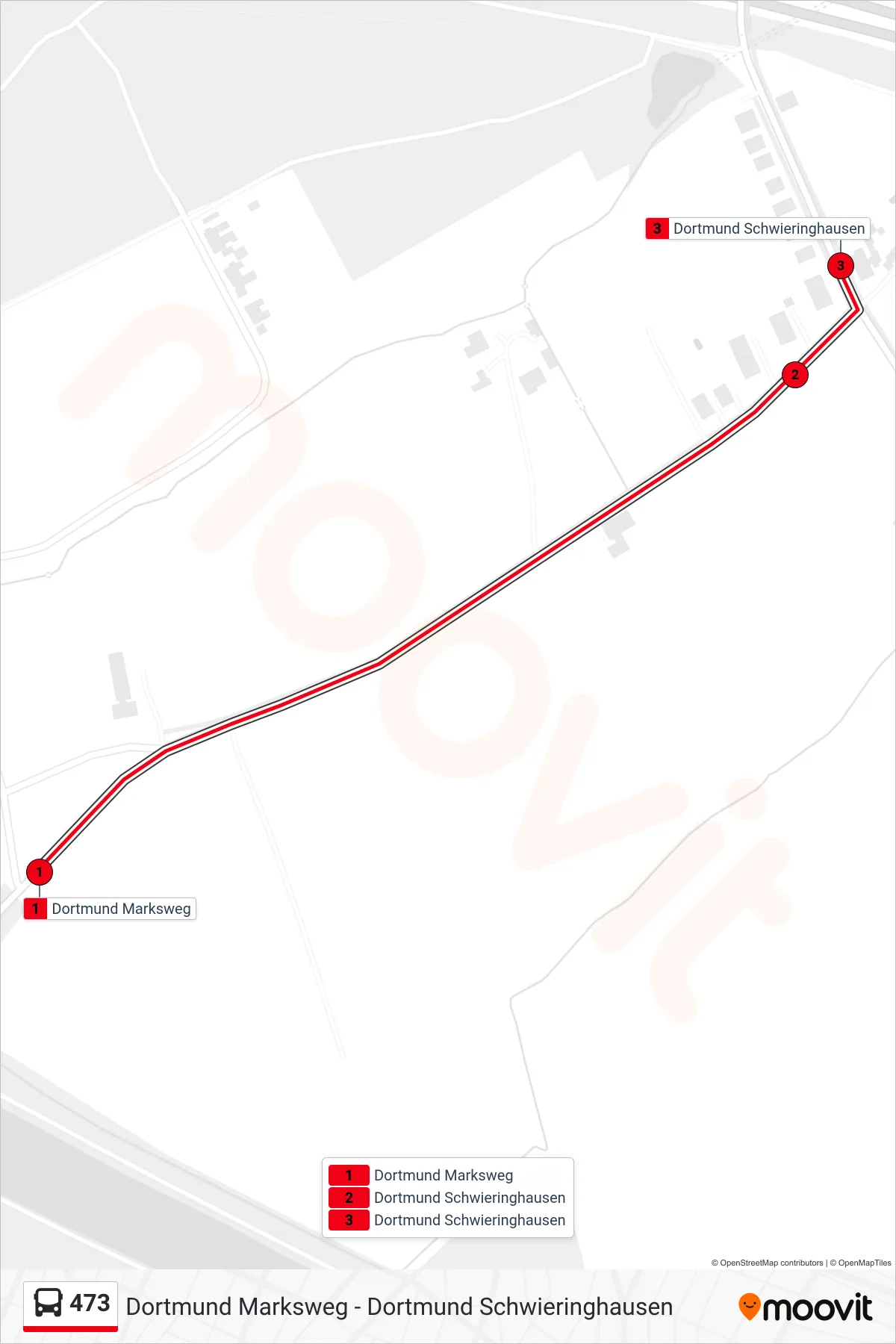 Linie 473 (Bus) Richtung Dortmund Schwieringhausen: Route und Haltestellen auf der Karte
