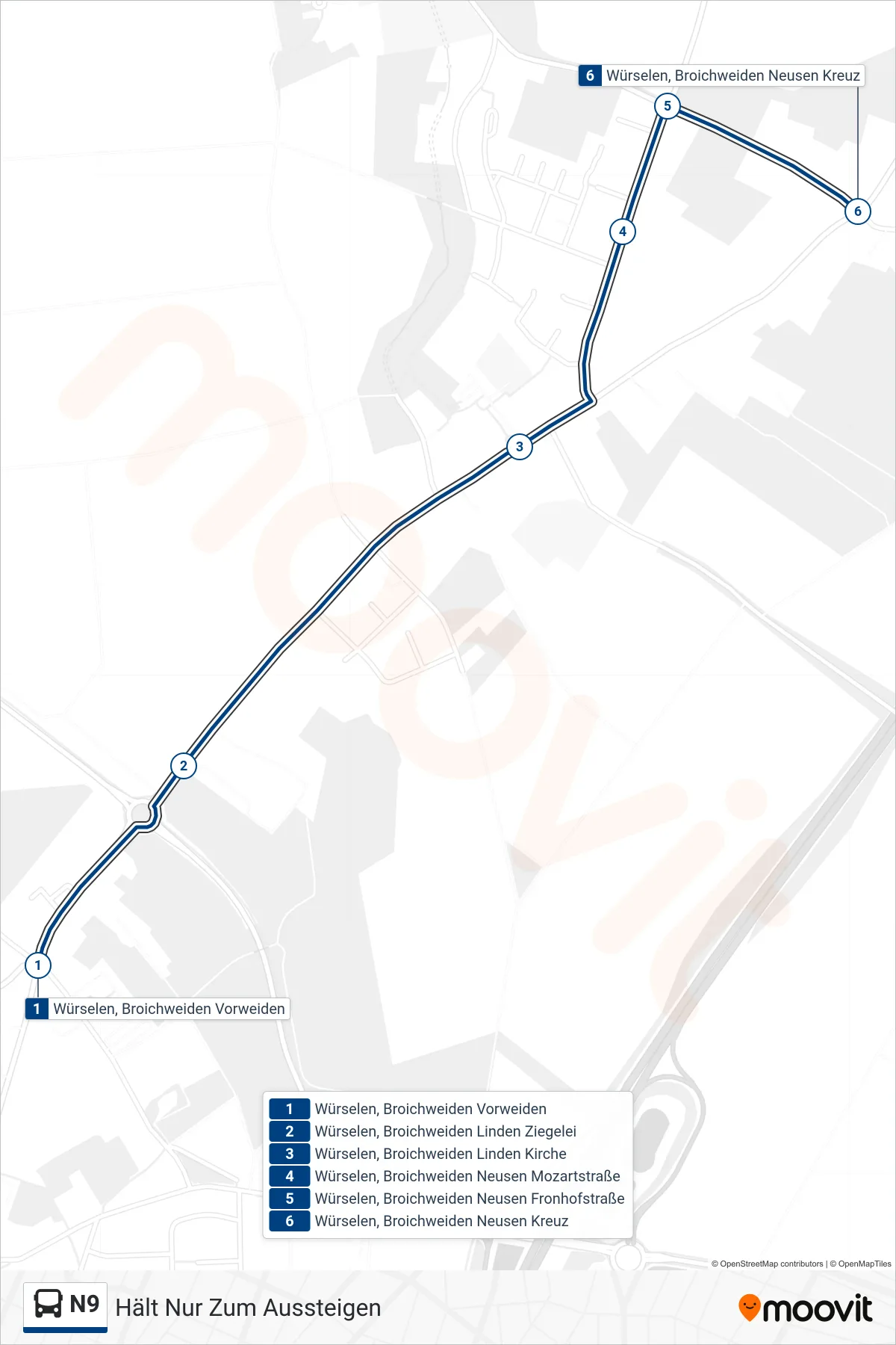 Linie N9 (Bus) Richtung Hält Nur Zum Aussteigen: Route und Haltestellen auf der Karte