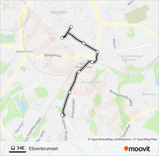 34E Bus Line Map