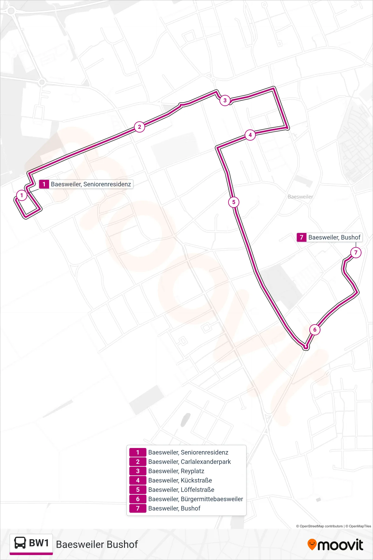 Linie BW1 (Bus) Richtung Baesweiler Bushof: Route und Haltestellen auf der Karte