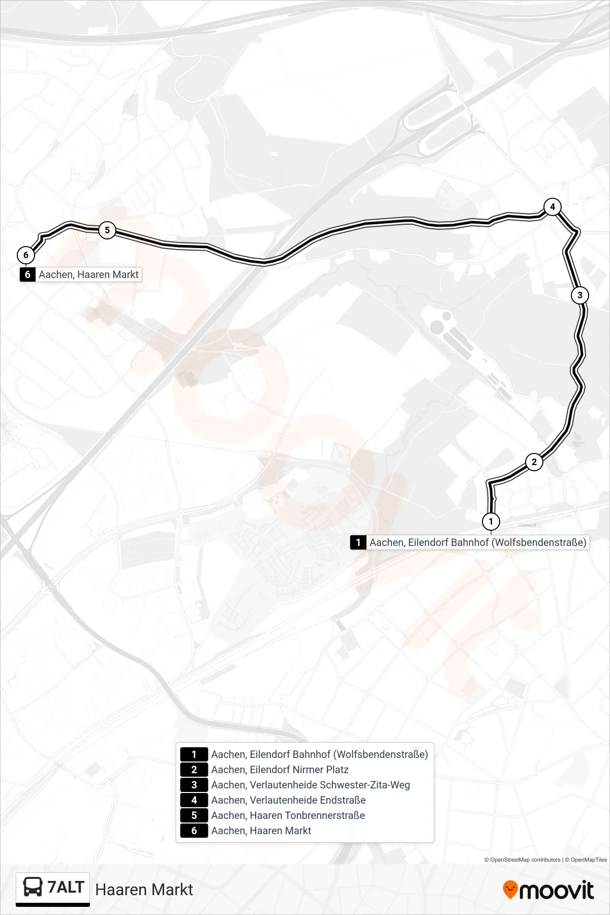 Linie 7ALT (Bus) Richtung Haaren Markt: Route und Haltestellen auf der Karte
