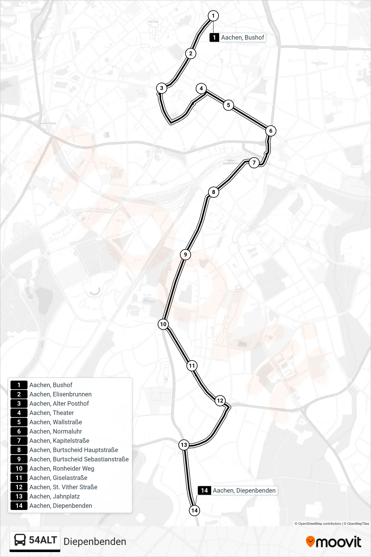 Linie 54ALT (Bus) Richtung Diepenbenden: Route und Haltestellen auf der Karte