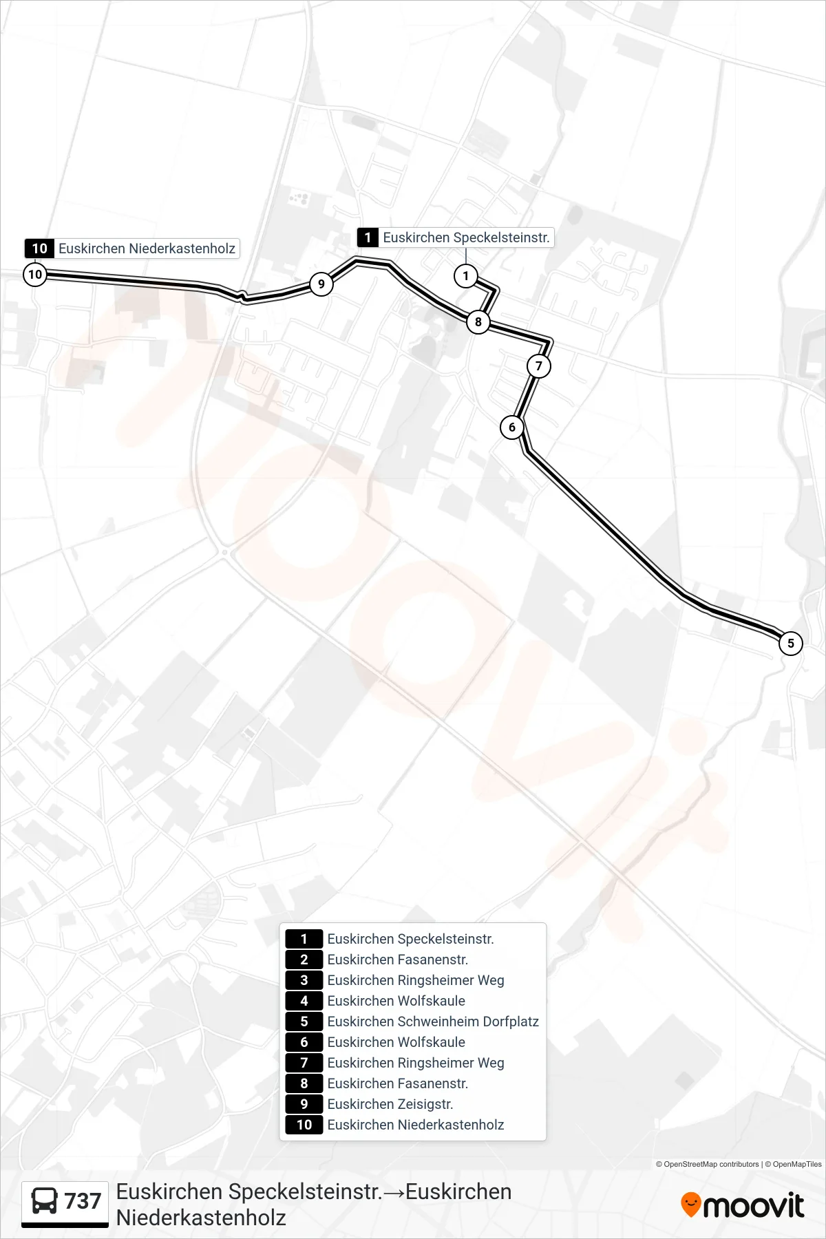 737 bus Line (Euskirchen Speckelsteinstr.→Euskirchen Niederkastenholz) route and stops on a map