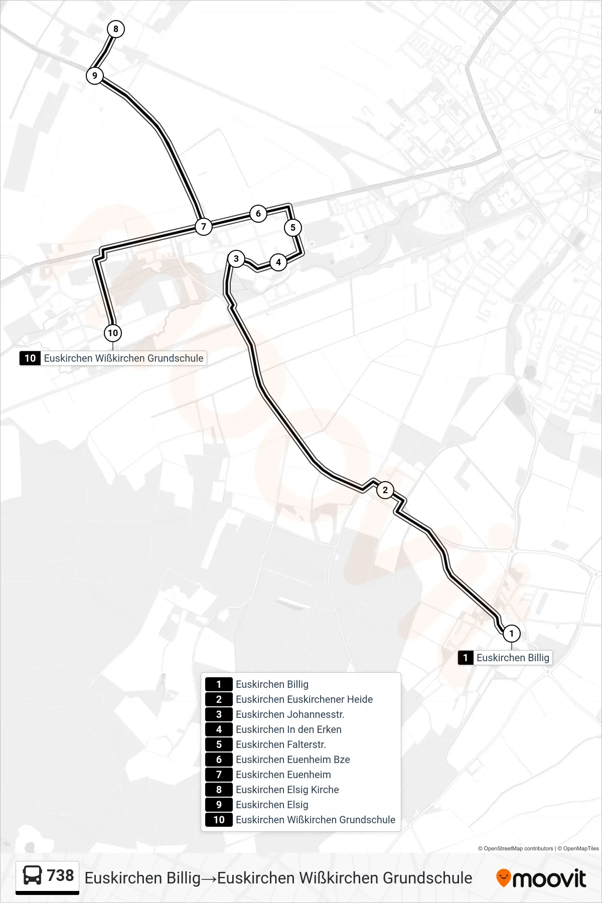 Linie 738 (Bus) Richtung Euskirchen Billig→Euskirchen Wißkirchen Grundschule: Route und Haltestellen auf der Karte