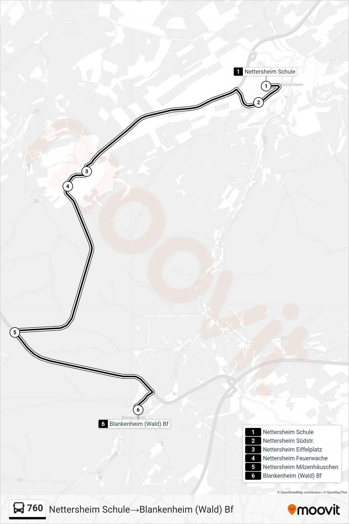 Linie 760 (Bus) Richtung Nettersheim Schule‎→Blankenheim (Wald) Bf: Route und Haltestellen auf der Karte