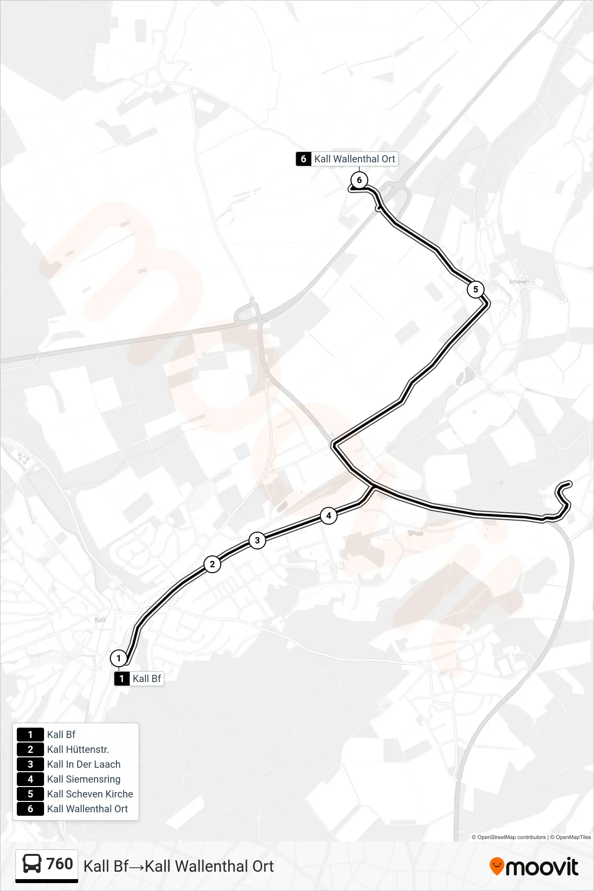 Linie 760 (Bus) Richtung Kall Bf→Kall Wallenthal Ort: Route und Haltestellen auf der Karte