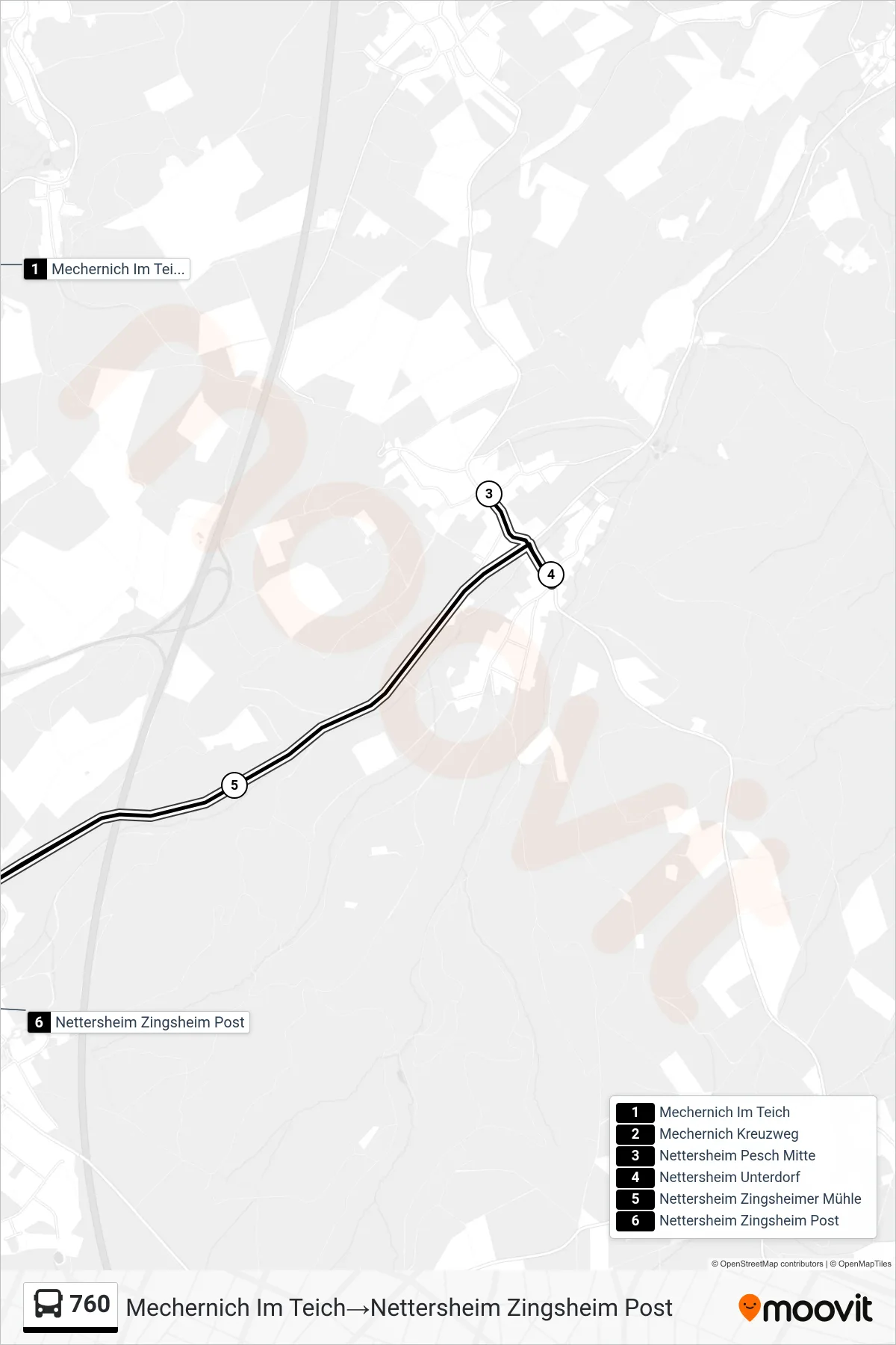 Linie 760 (Bus) Richtung Mechernich Im Teich‎→Nettersheim Zingsheim Post: Route und Haltestellen auf der Karte