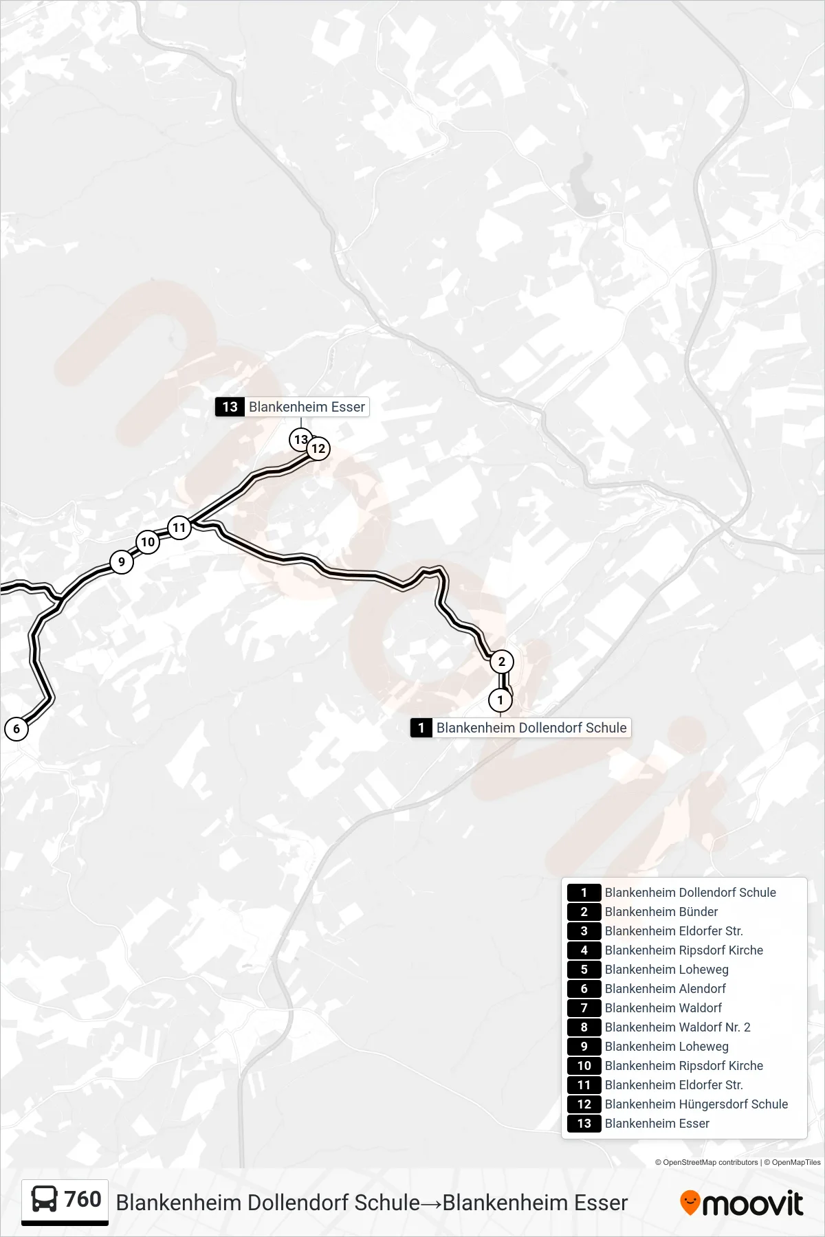 Linie 760 (Bus) Richtung Blankenheim Dollendorf Schule‎→Blankenheim Esser: Route und Haltestellen auf der Karte