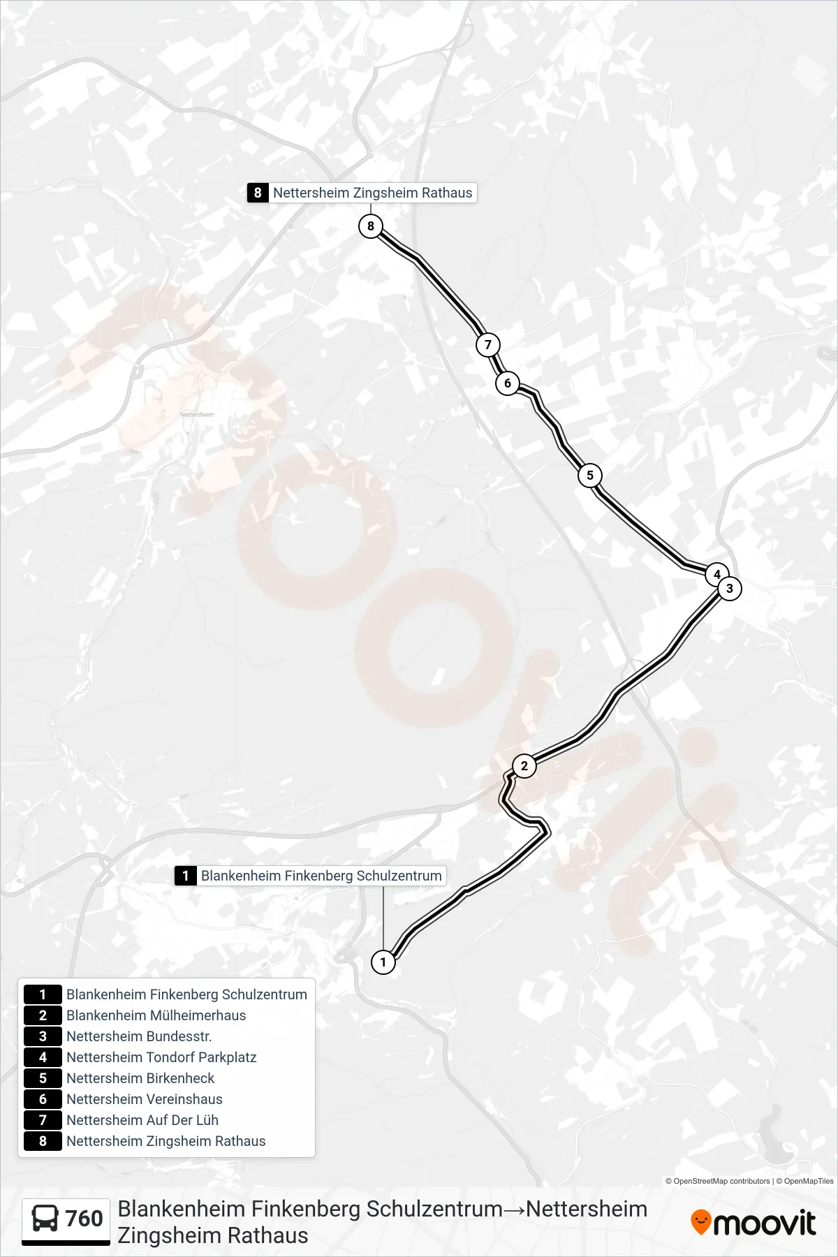 Linie 760 (Bus) Richtung Blankenheim Finkenberg Schulzentrum→Nettersheim Zingsheim Rathaus: Route und Haltestellen auf der Karte