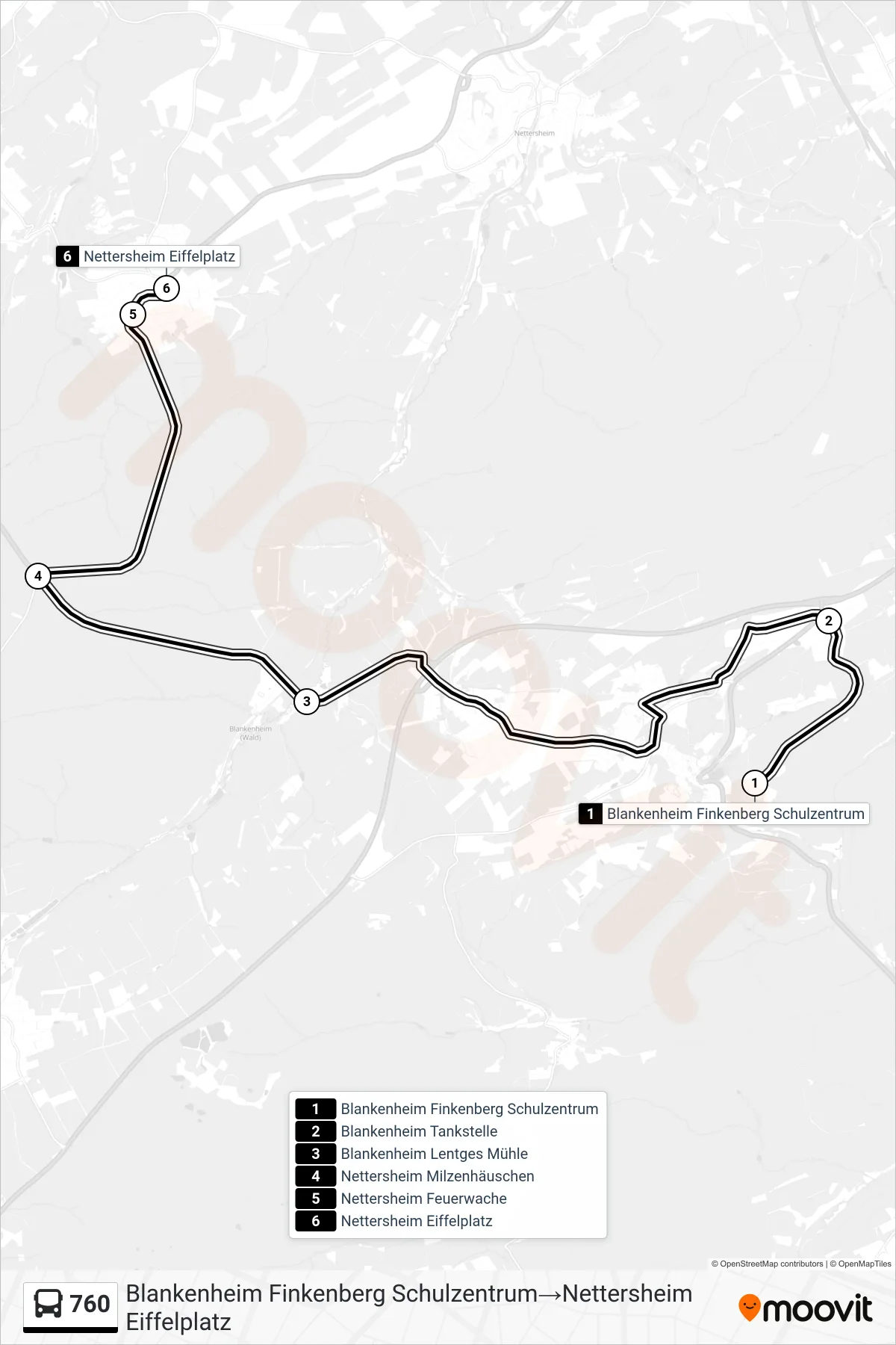 Linie 760 (Bus) Richtung Blankenheim Finkenberg Schulzentrum→Nettersheim Eiffelplatz: Route und Haltestellen auf der Karte