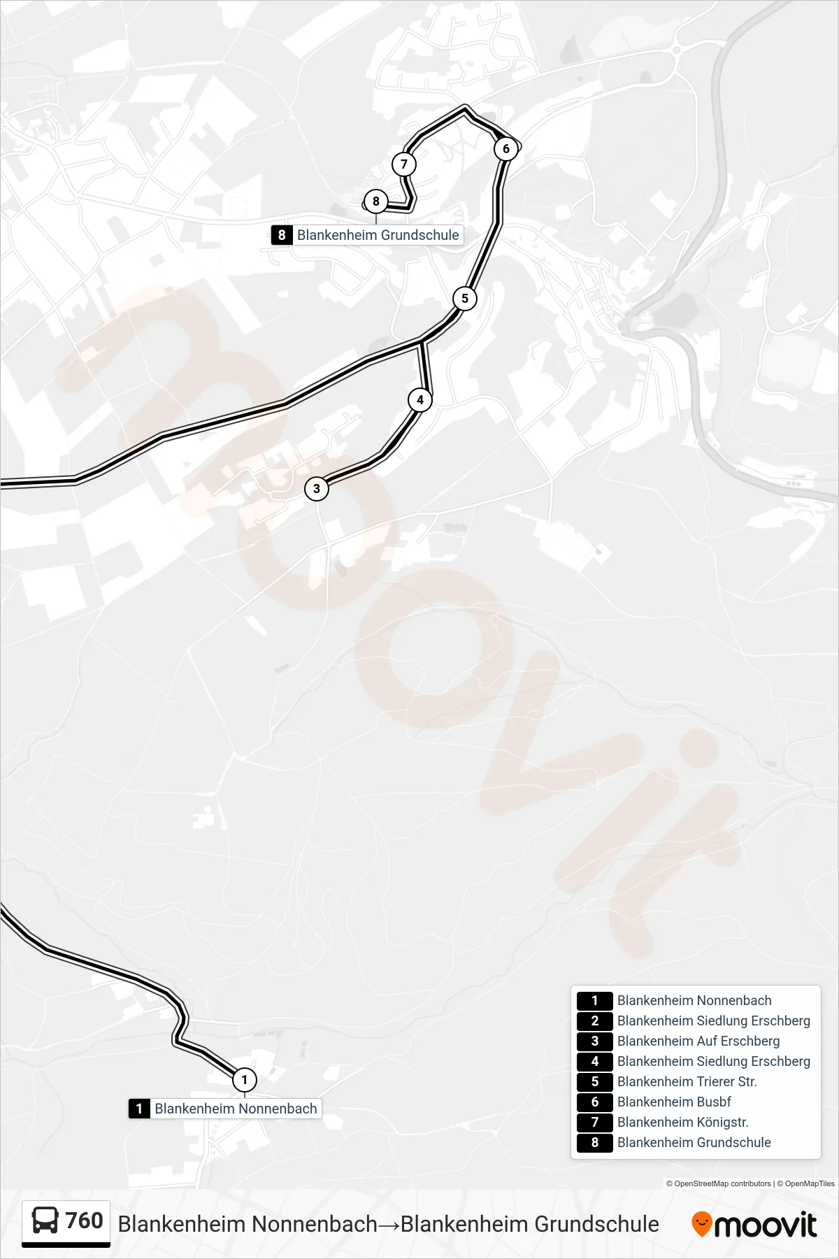 Linie 760 (Bus) Richtung Blankenheim Nonnenbach→Blankenheim Grundschule: Route und Haltestellen auf der Karte