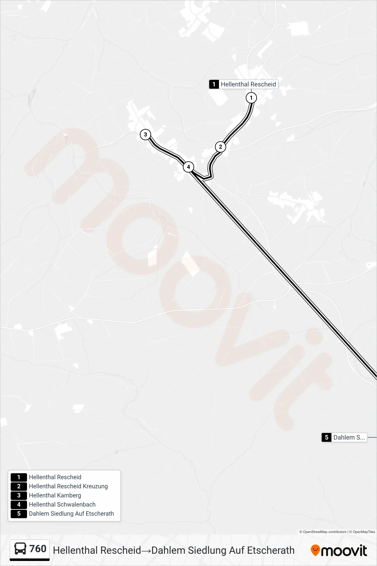 760 bus Line (Hellenthal Rescheid→Dahlem Siedlung Auf Etscherath) route and stops on a map