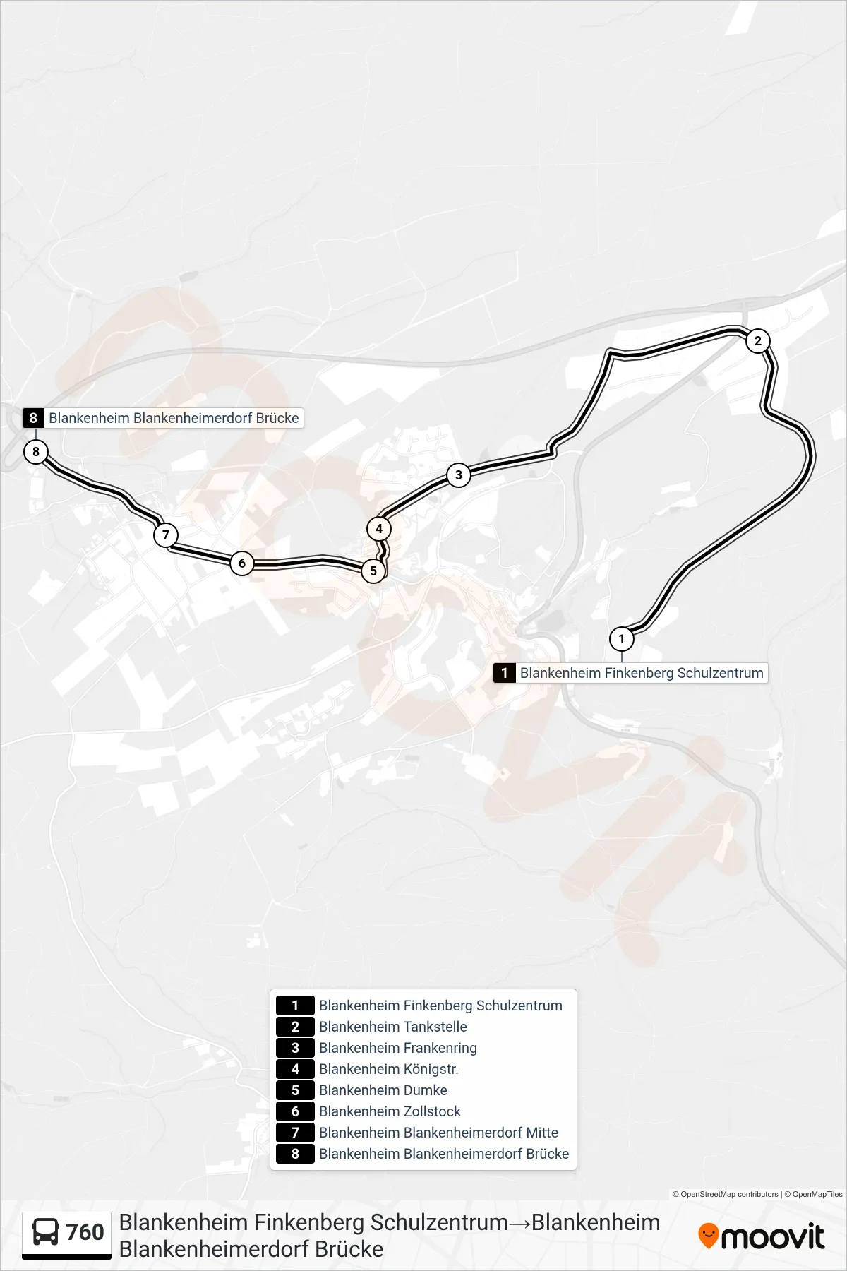 Linie 760 (Bus) Richtung Blankenheim Finkenberg Schulzentrum→Blankenheim Blankenheimerdorf Brücke: Route und Haltestellen auf der Karte
