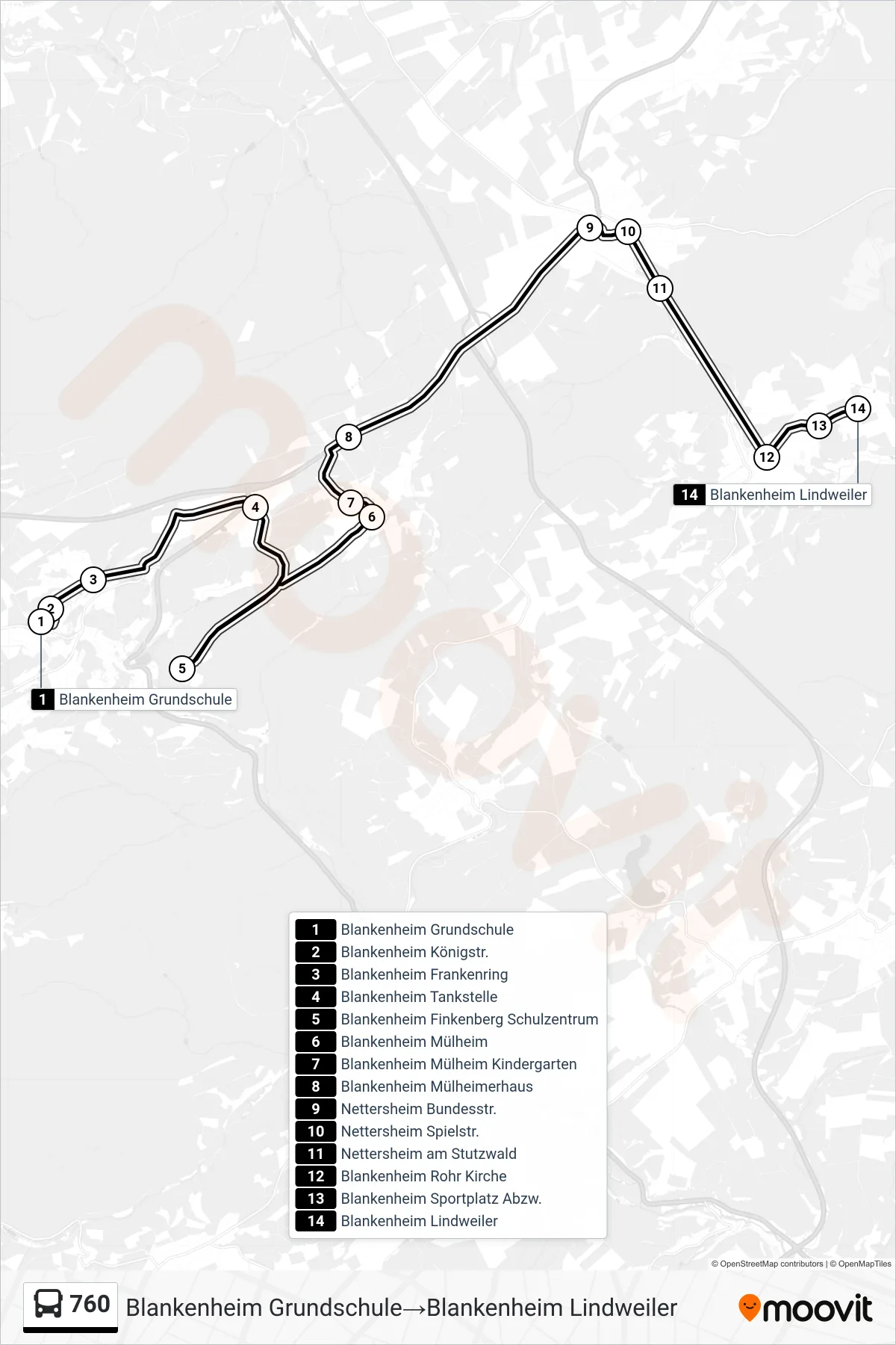 Linie 760 (Bus) Richtung Blankenheim Grundschule→Blankenheim Lindweiler: Route und Haltestellen auf der Karte