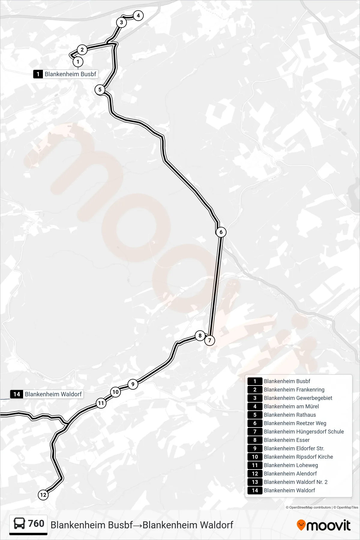 Linie 760 (Bus) Richtung Blankenheim Busbf→Blankenheim Waldorf: Route und Haltestellen auf der Karte