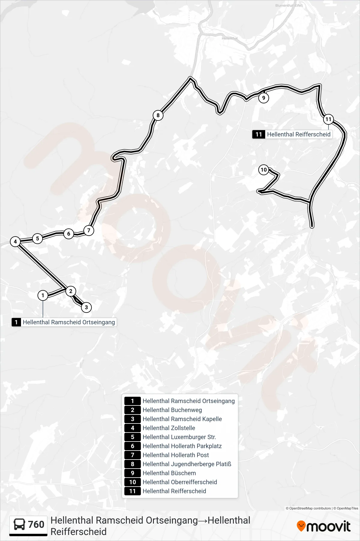 Linie 760 (Bus) Richtung Hellenthal Ramscheid Ortseingang‎→Hellenthal Reifferscheid: Route und Haltestellen auf der Karte