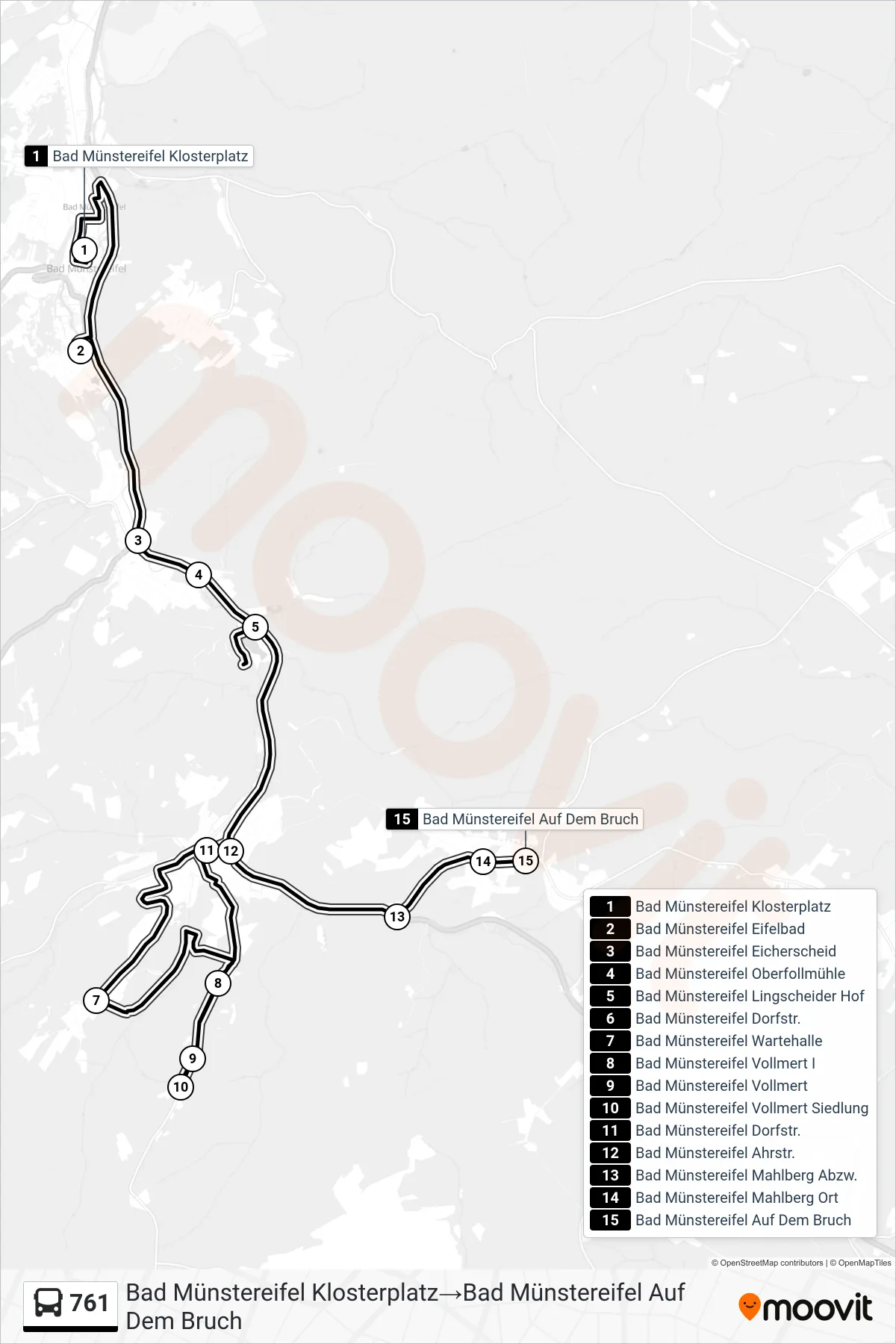 761 bus Line (Bad Münstereifel Klosterplatz→Bad Münstereifel Auf Dem Bruch) route and stops on a map