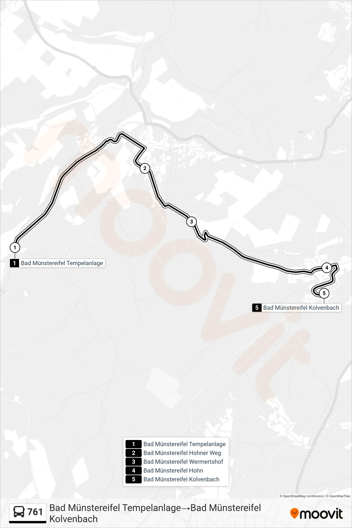 761 bus Line (Bad Münstereifel Tempelanlage‎→Bad Münstereifel Kolvenbach) route and stops on a map