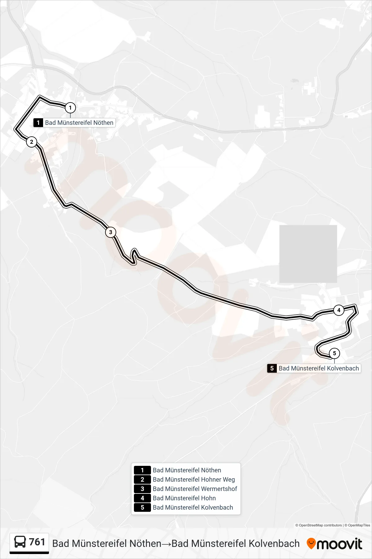 761 bus Line (Bad Münstereifel Nöthen‎→Bad Münstereifel Kolvenbach) route and stops on a map