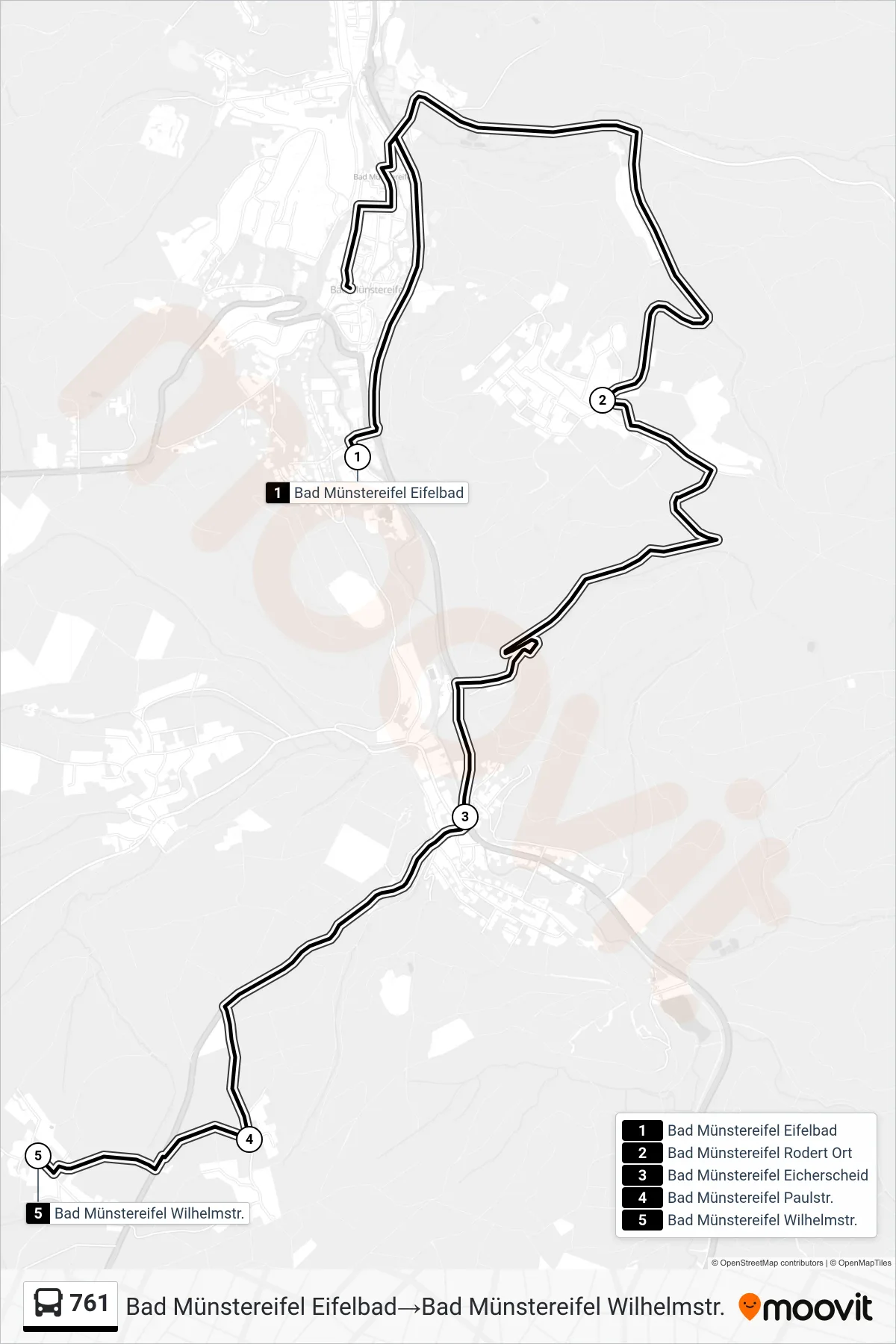 761 bus Line (Bad Münstereifel Eifelbad‎→Bad Münstereifel Wilhelmstr.) route and stops on a map