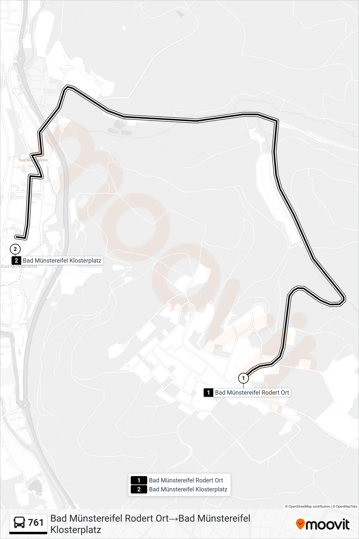 761 bus Line (Bad Münstereifel Rodert Ort‎→Bad Münstereifel Klosterplatz) route and stops on a map