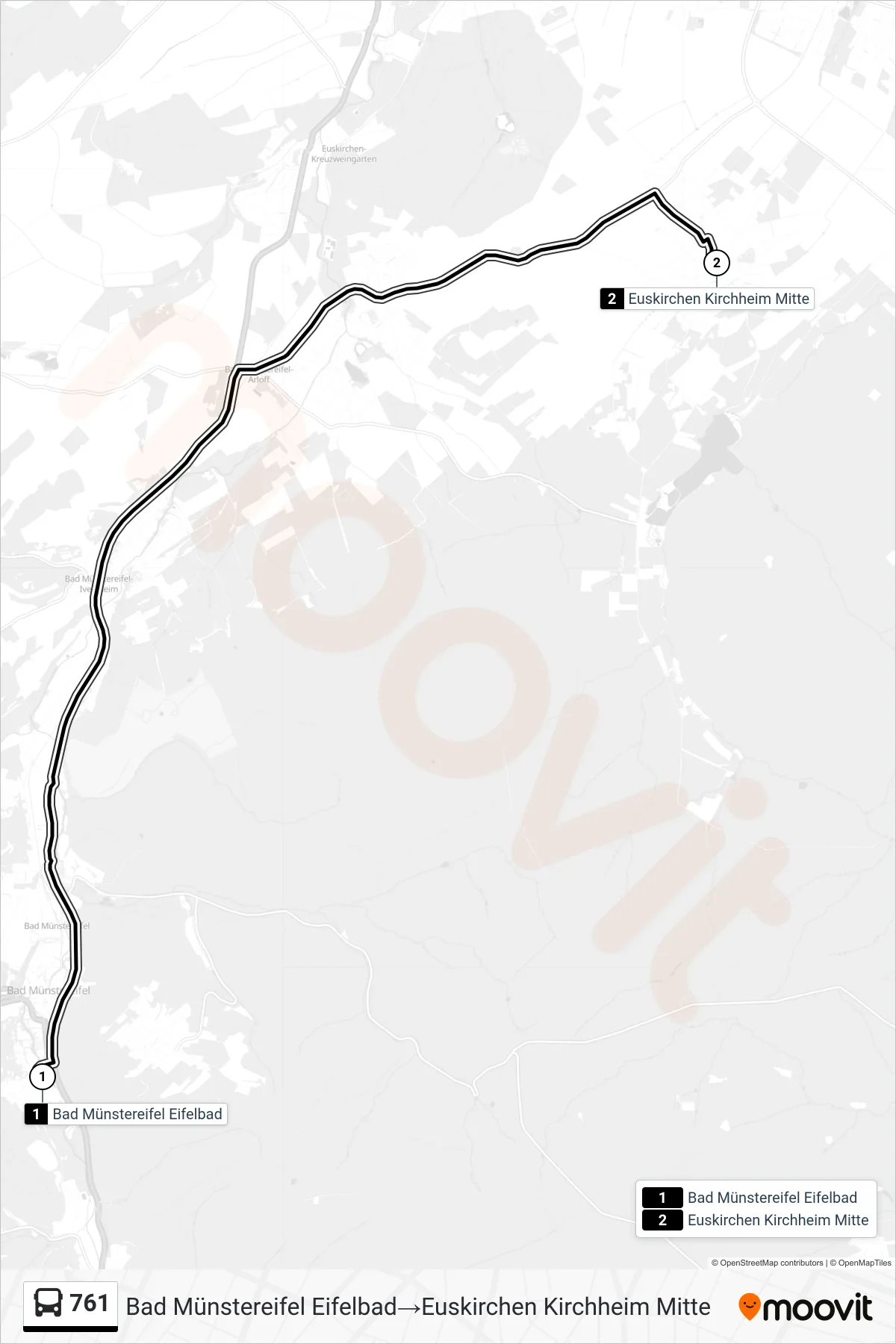 761 bus Line (Bad Münstereifel Eifelbad‎→Euskirchen Kirchheim Mitte) route and stops on a map