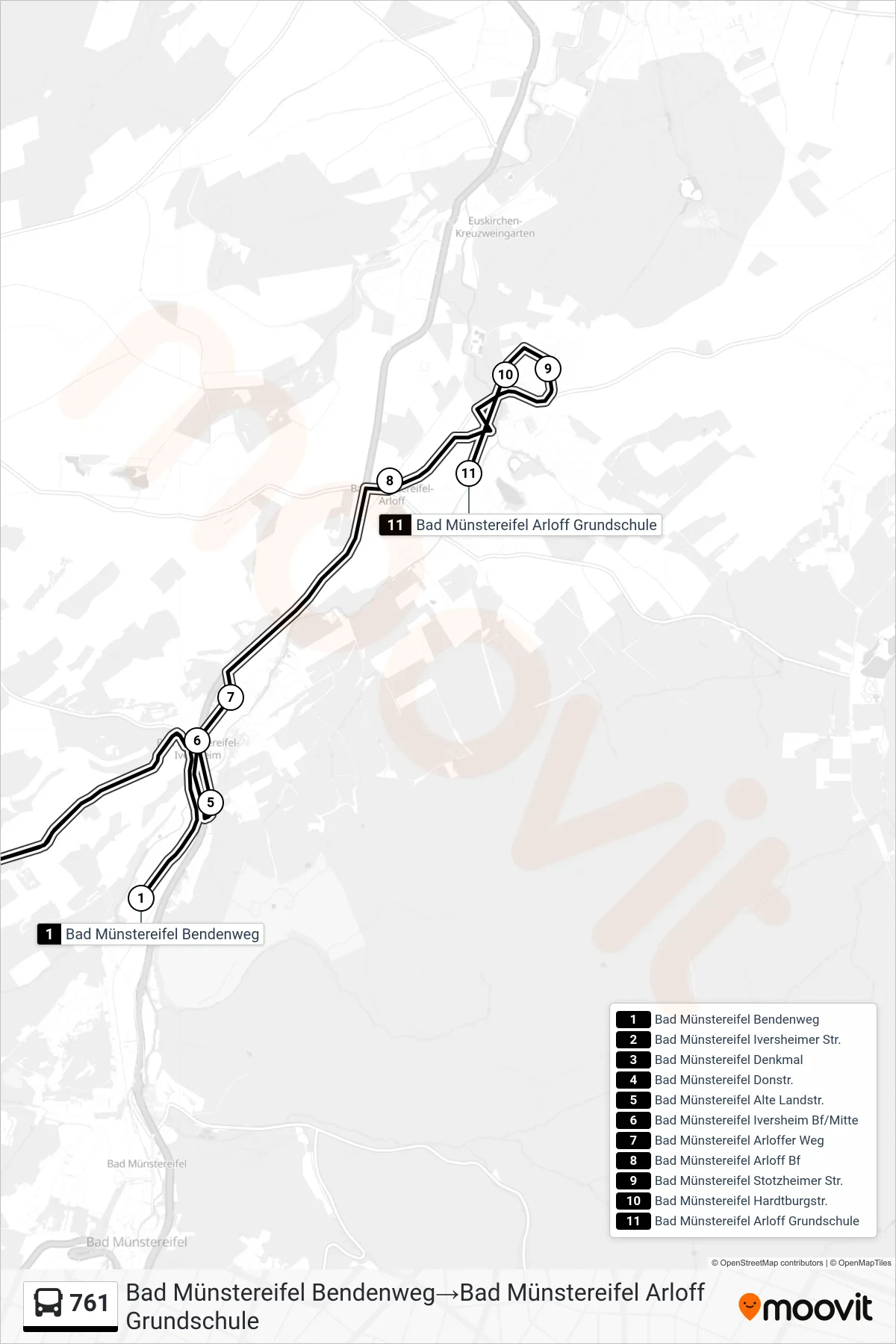 761 bus Line (Bad Münstereifel Bendenweg‎→Bad Münstereifel Arloff Grundschule) route and stops on a map