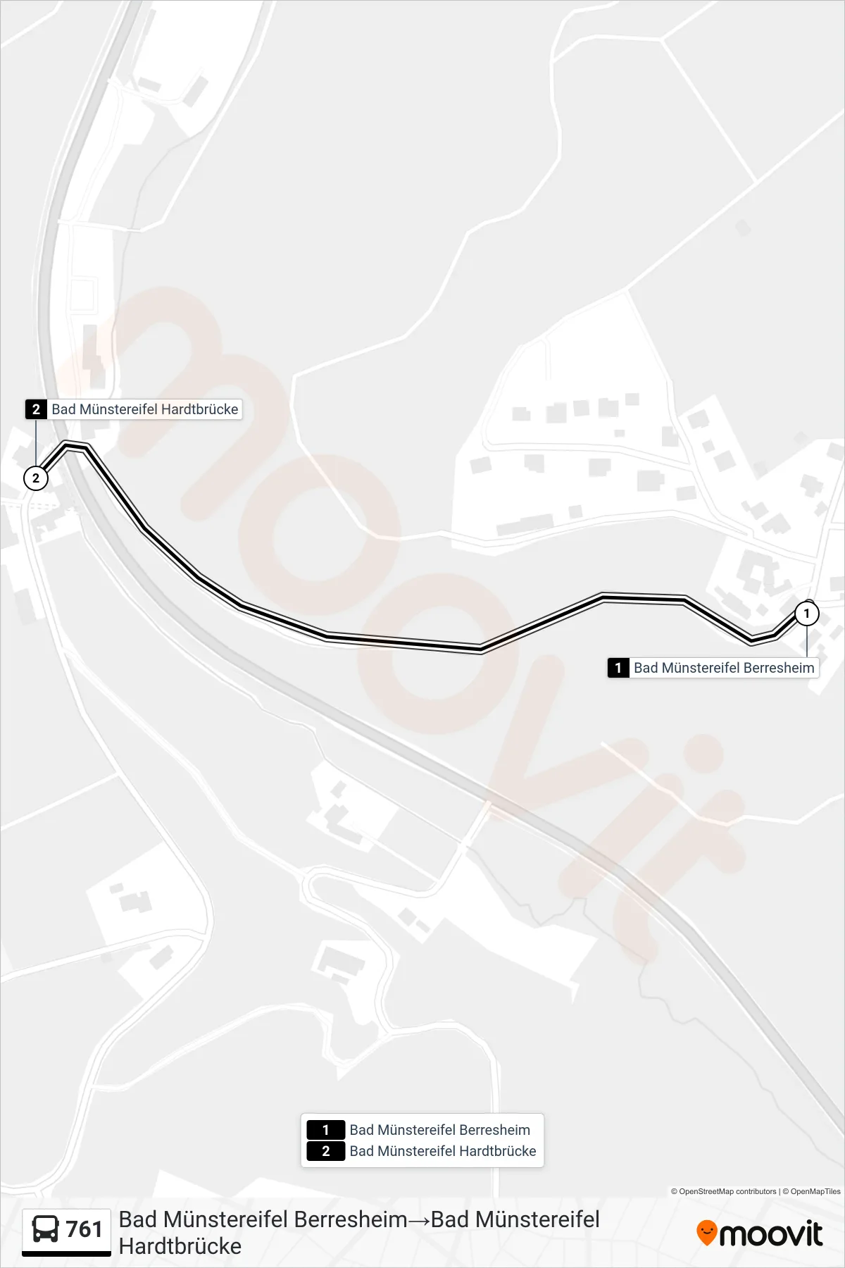 761 bus Line (Bad Münstereifel Berresheim‎→Bad Münstereifel Hardtbrücke) route and stops on a map