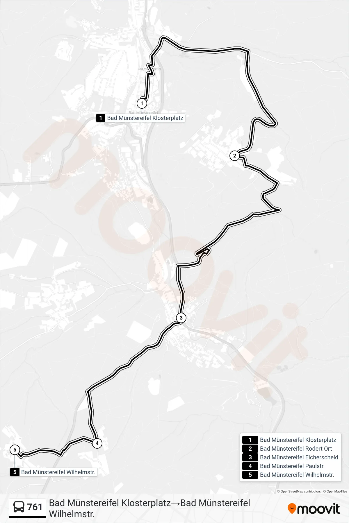 761 bus Line (Bad Münstereifel Klosterplatz‎→Bad Münstereifel Wilhelmstr.) route and stops on a map