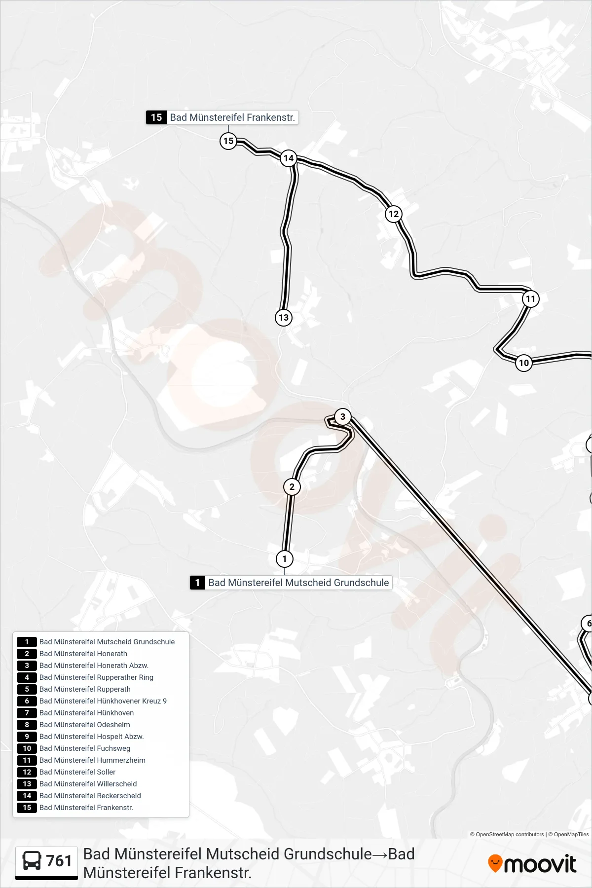 761 bus Line (Bad Münstereifel Mutscheid Grundschule‎→Bad Münstereifel Frankenstr.) route and stops on a map