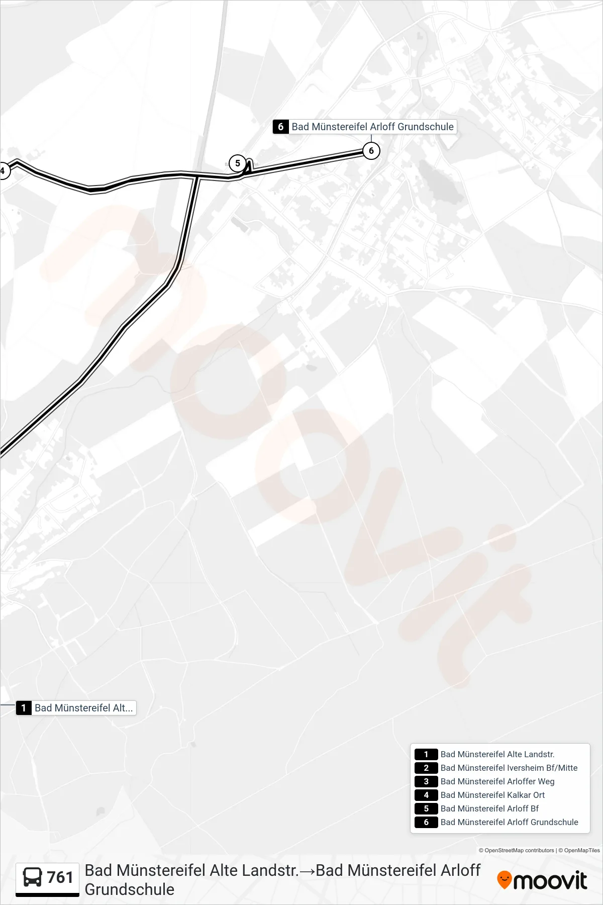 761 bus Line (Bad Münstereifel Alte Landstr.‎→Bad Münstereifel Arloff Grundschule) route and stops on a map