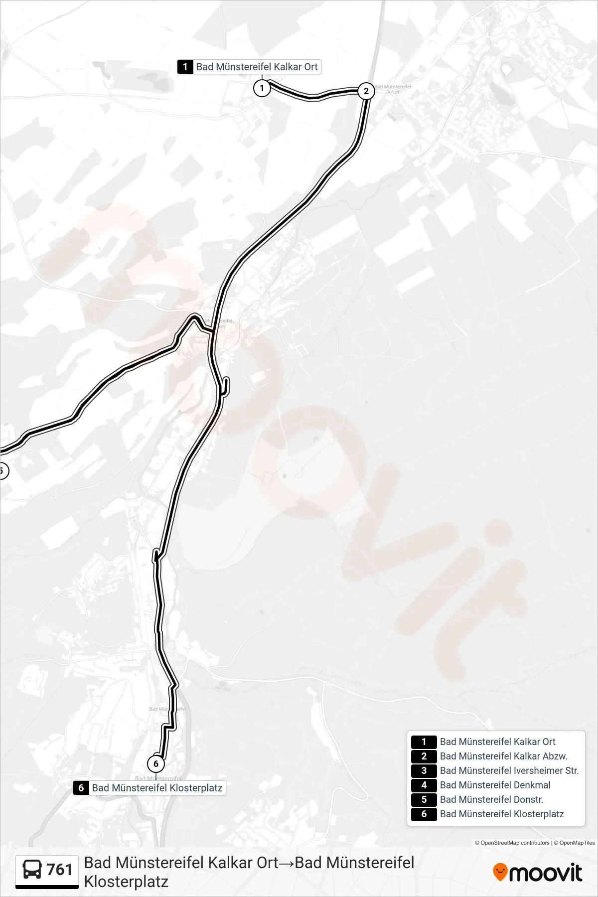 761 bus Line (Bad Münstereifel Kalkar Ort‎→Bad Münstereifel Klosterplatz) route and stops on a map