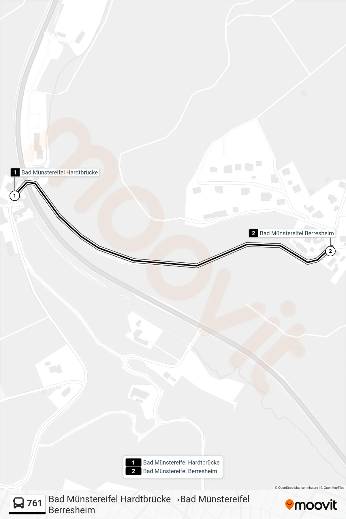 761 bus Line (Bad Münstereifel Hardtbrücke→Bad Münstereifel Berresheim) route and stops on a map
