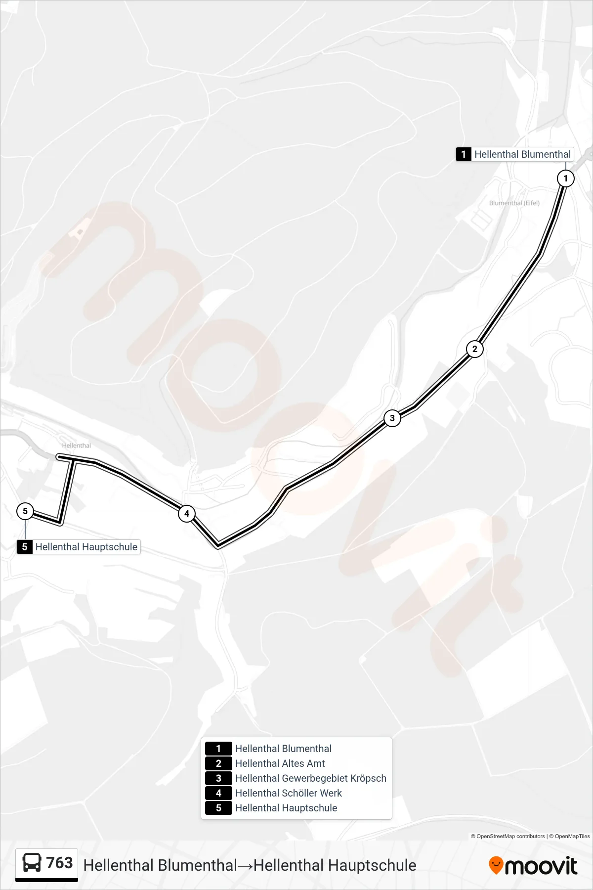 Linie 763 (Bus) Richtung Hellenthal Blumenthal→Hellenthal Hauptschule: Route und Haltestellen auf der Karte