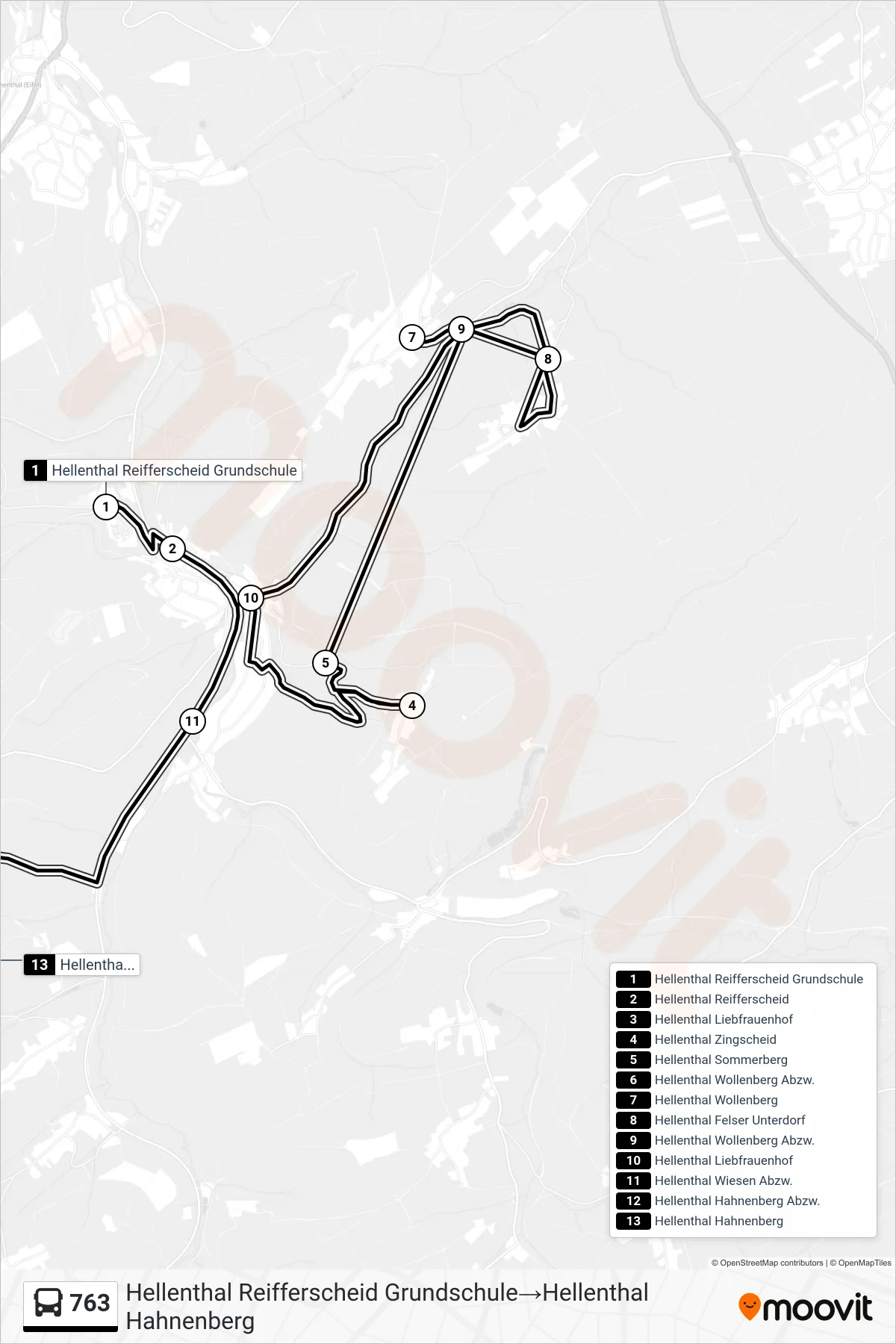 763 bus Line (Hellenthal Reifferscheid Grundschule‎→Hellenthal Hahnenberg) route and stops on a map