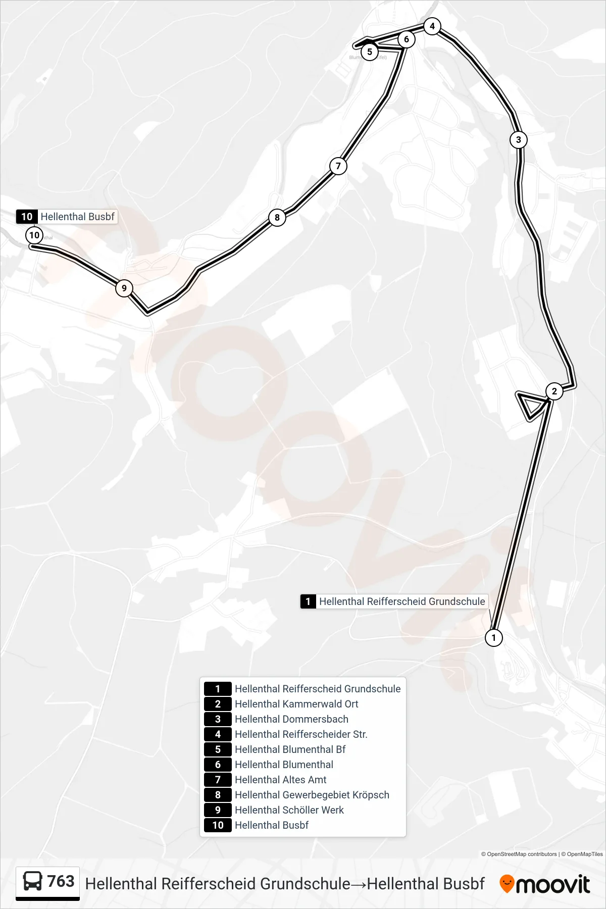 Linie 763 (Bus) Richtung Hellenthal Reifferscheid Grundschule‎→Hellenthal Busbf: Route und Haltestellen auf der Karte