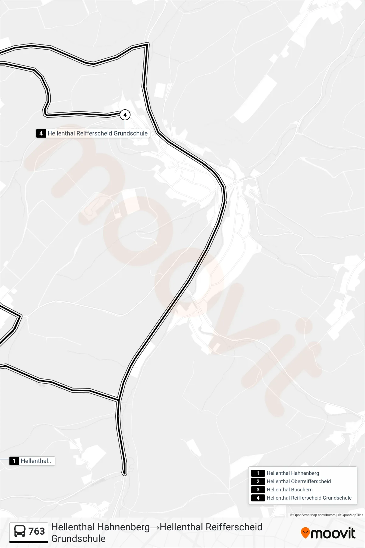 Linie 763 (Bus) Richtung Hellenthal Hahnenberg→Hellenthal Reifferscheid Grundschule: Route und Haltestellen auf der Karte