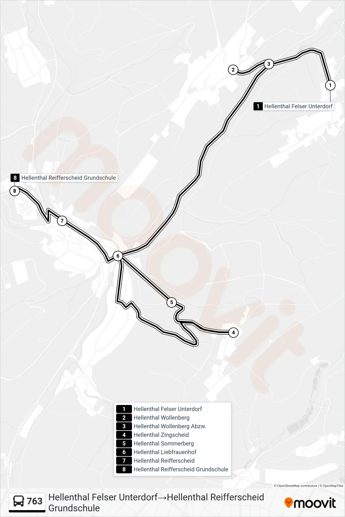Linie 763 (Bus) Richtung Hellenthal Felser Unterdorf‎→Hellenthal Reifferscheid Grundschule: Route und Haltestellen auf der Karte