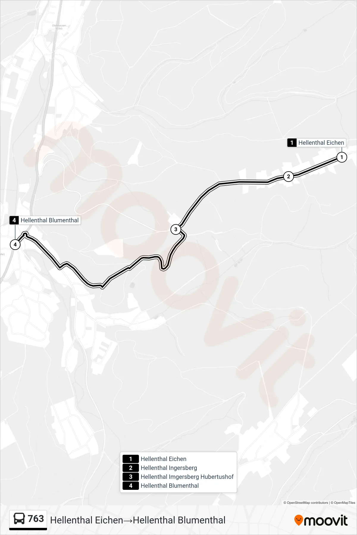 Linie 763 (Bus) Richtung Hellenthal Eichen‎→Hellenthal Blumenthal: Route und Haltestellen auf der Karte
