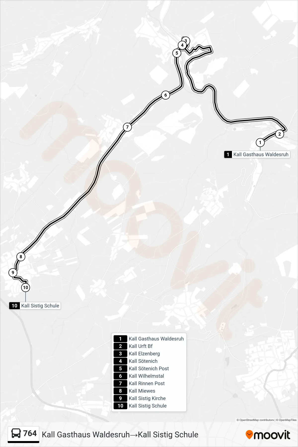 Linie 764 (Bus) Richtung Kall Gasthaus Waldesruh‎→Kall Sistig Schule: Route und Haltestellen auf der Karte