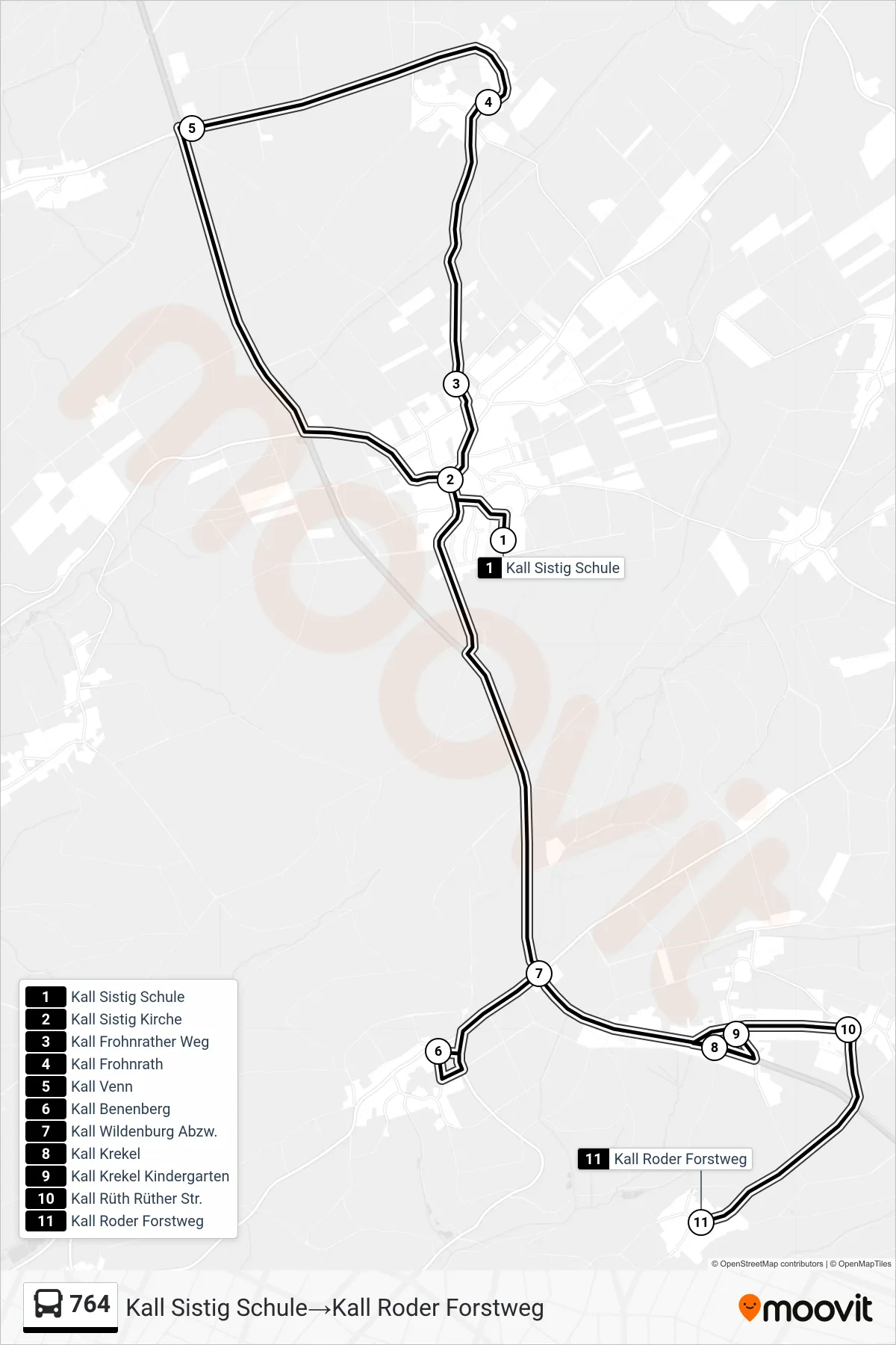 Linie 764 (Bus) Richtung Kall Sistig Schule‎→Kall Roder Forstweg: Route und Haltestellen auf der Karte