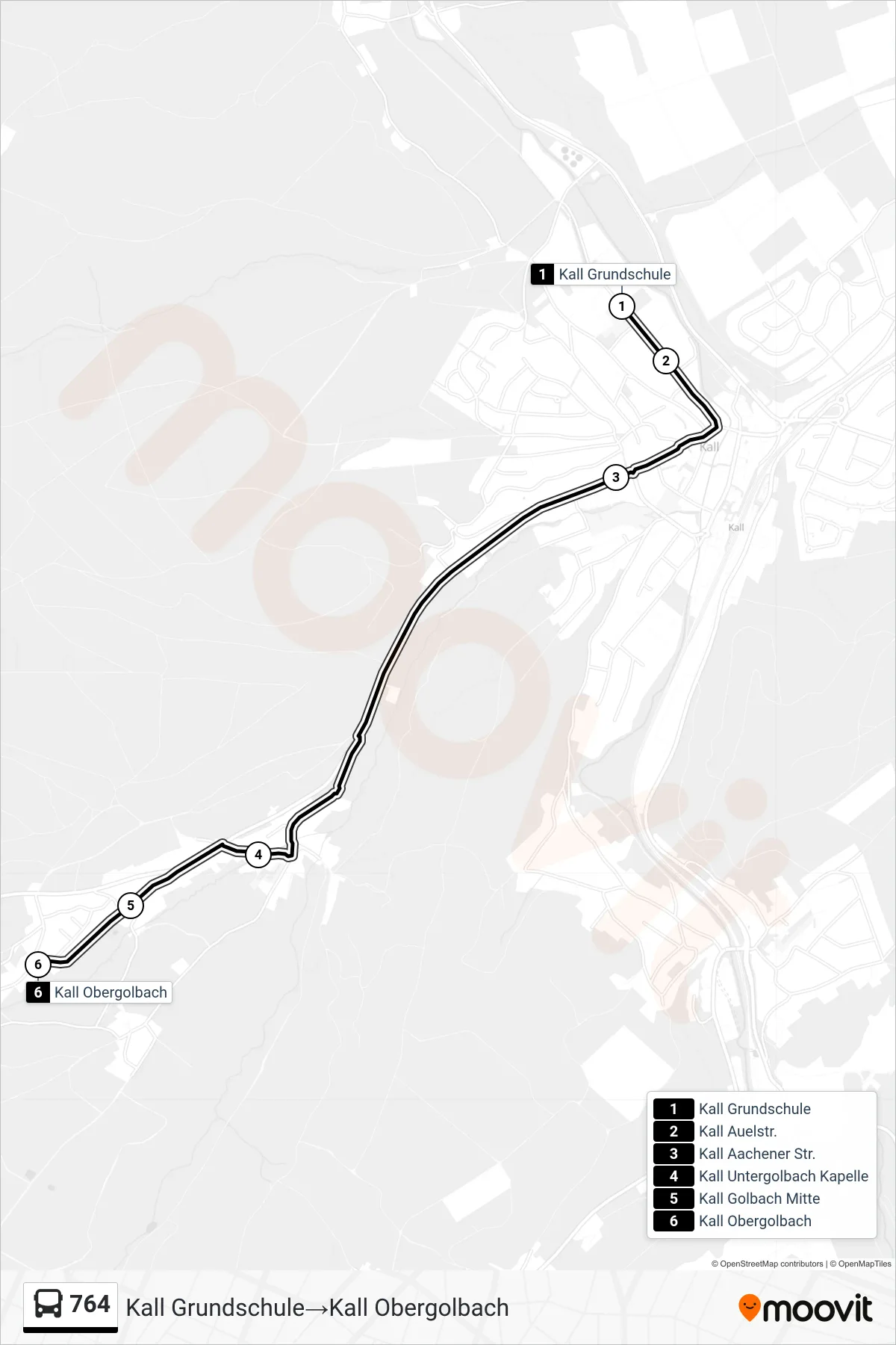 Linie 764 (Bus) Richtung Kall Grundschule‎→Kall Obergolbach: Route und Haltestellen auf der Karte