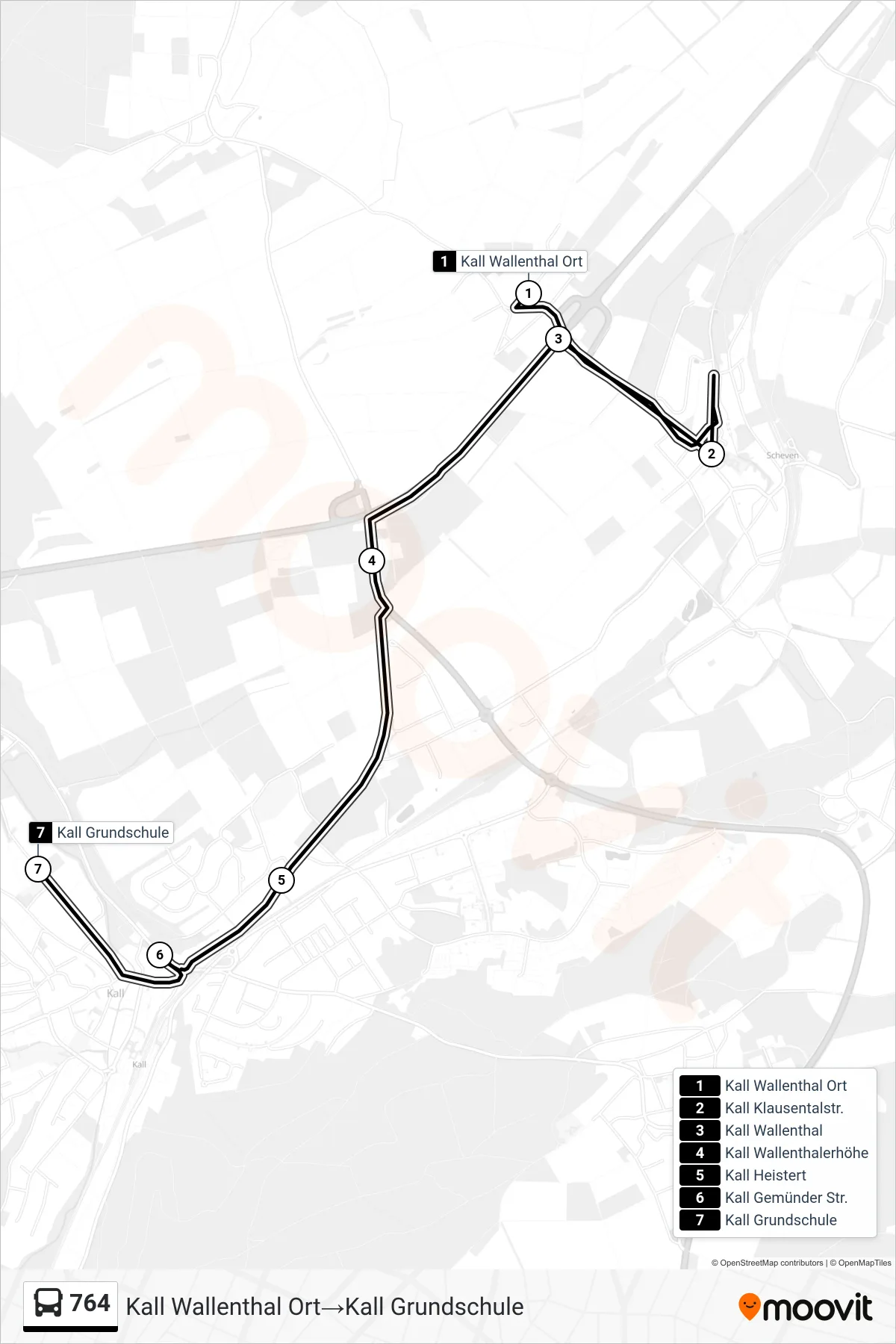 Linie 764 (Bus) Richtung Kall Wallenthal Ort→Kall Grundschule: Route und Haltestellen auf der Karte