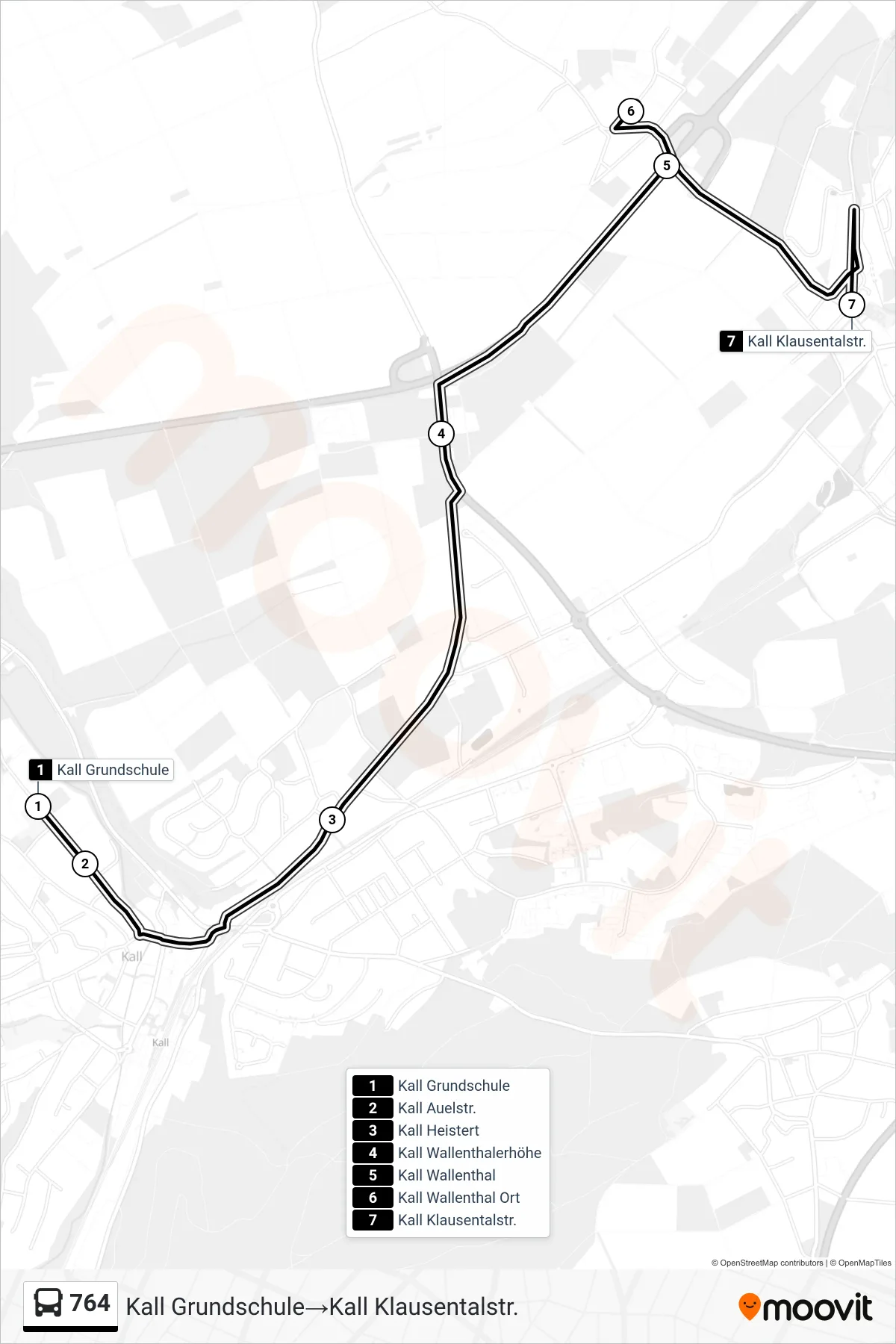 Linie 764 (Bus) Richtung Kall Grundschule‎→Kall Klausentalstr.: Route und Haltestellen auf der Karte